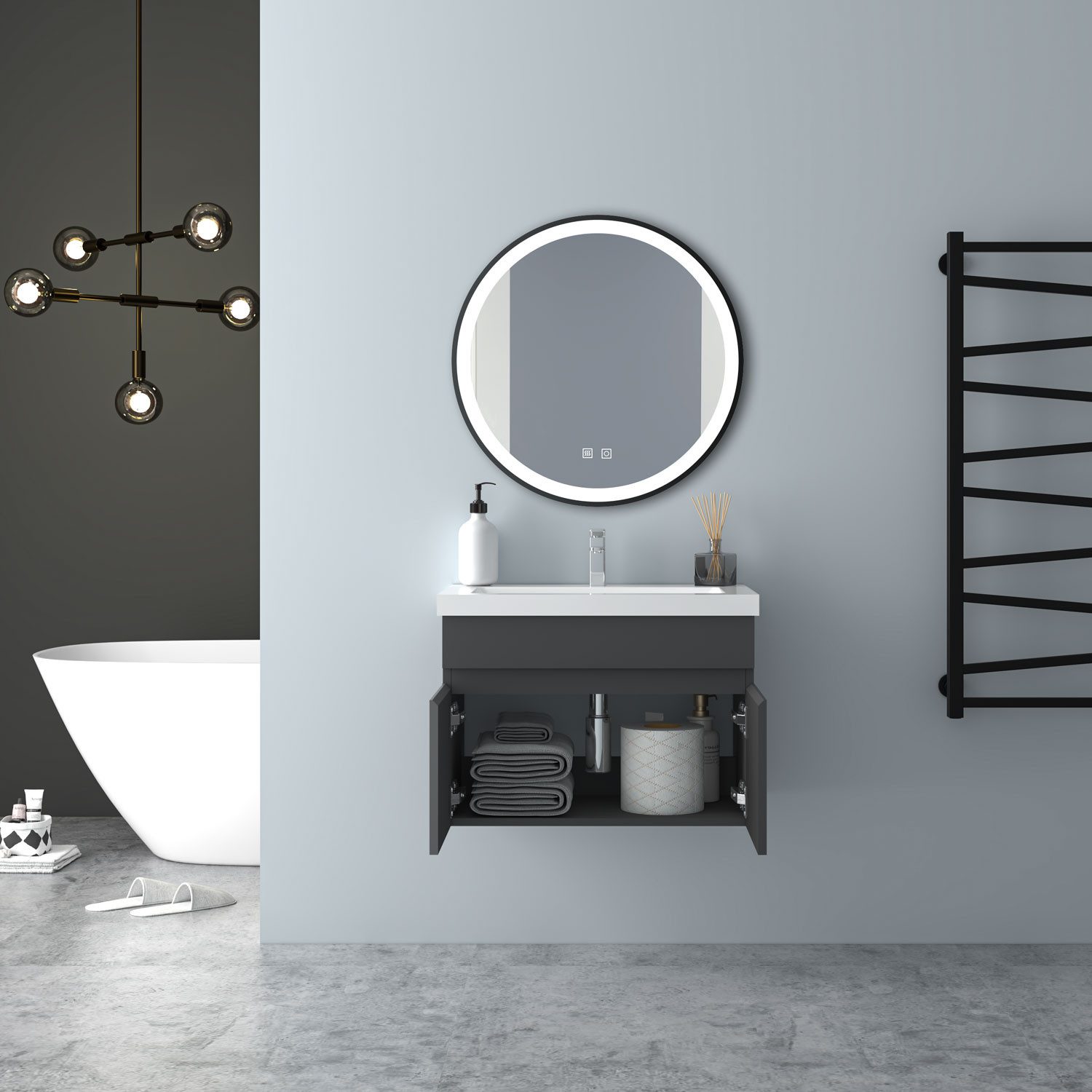 Aica Sanitär Waschtisch Unterschrank Waschbecken Waschtisch MDF Badmöbel Set – Bild 3 von 5