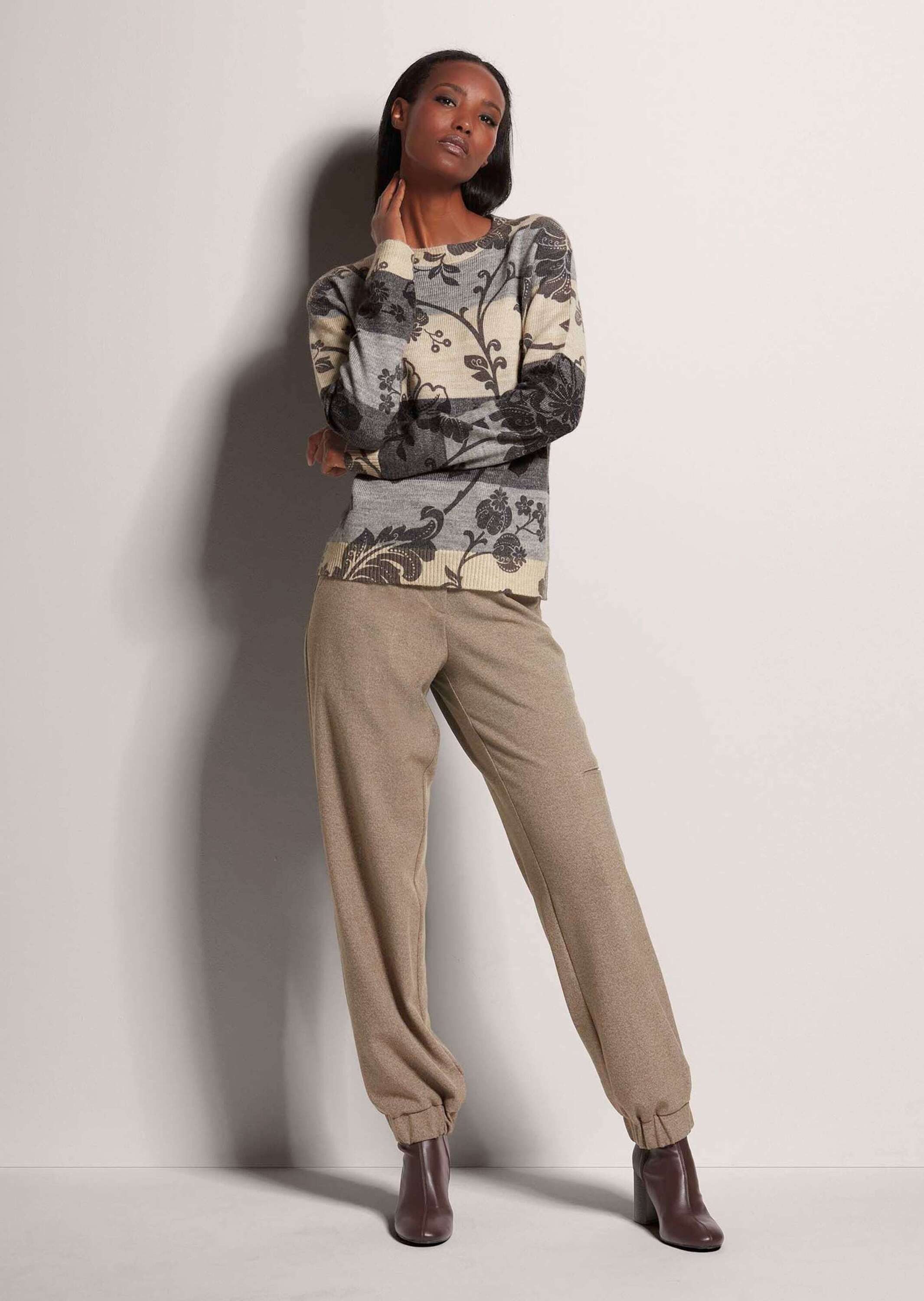 MADELEINE Strickpullover Rundhals-Pullover im Muster-Mix Rundhals Oberteil mit Muster, langärmelig, italienische Garnmischung