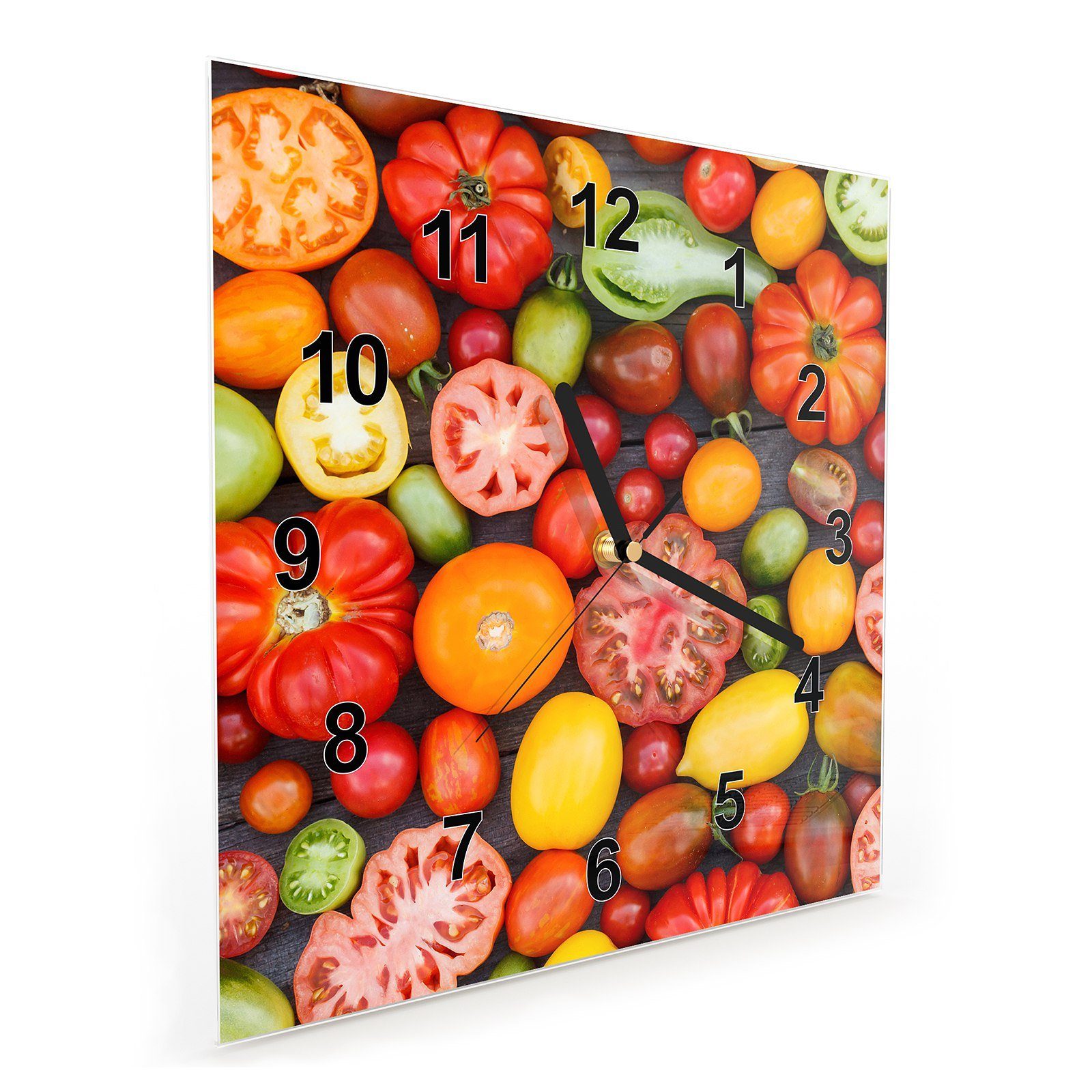 Wandkunst Wanduhr Glasuhr mit Größe Buntes cm Wanduhr Primedeco 30 x 30 Motiv Gemüse