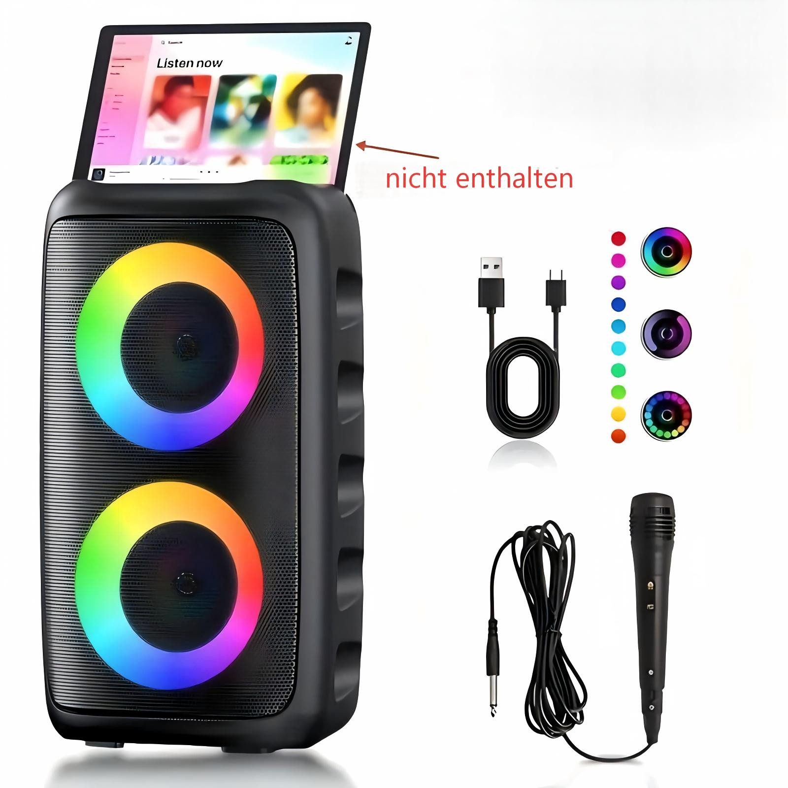 AIBISTAR RGB Bluetooth Lautsprecher Party-Lautsprecher 2400mAh, Mikrofon, Bass Bluetooth-Lautsprecher 2-Kanal-System (Bluetooth / AUX / USB / SD-Karte, 40 W, 2400-mAh-Akku,dynamische RGB-Beleuchtung,externer Mikrofonanschluss)