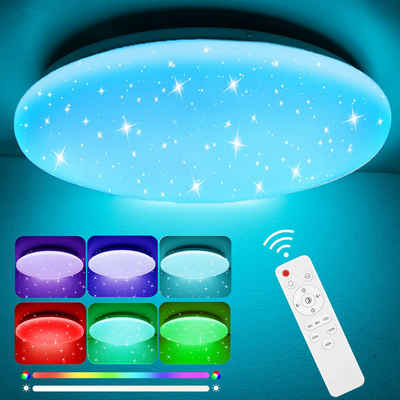 oyajia Deckenleuchte 36W LED Deckenlampe RGB Farbwechsel Ø40x5cm, Dimmbar mit Fernbedienung, LED fest integriert, RGB, Sternenhimmel-Effekt LED Deckenlampe, für Wohnzimmer Kinderzimmer Bad