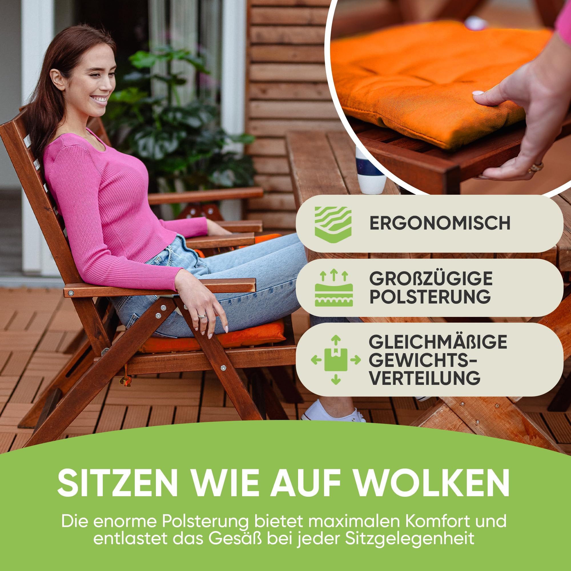 Gräfenstayn Stuhlkissen Sitzkissen 40x40cm Haltebänder Indoor Outdoor, robustes Sitzkissen für Indoor & Outdoor, mit Haltebändern