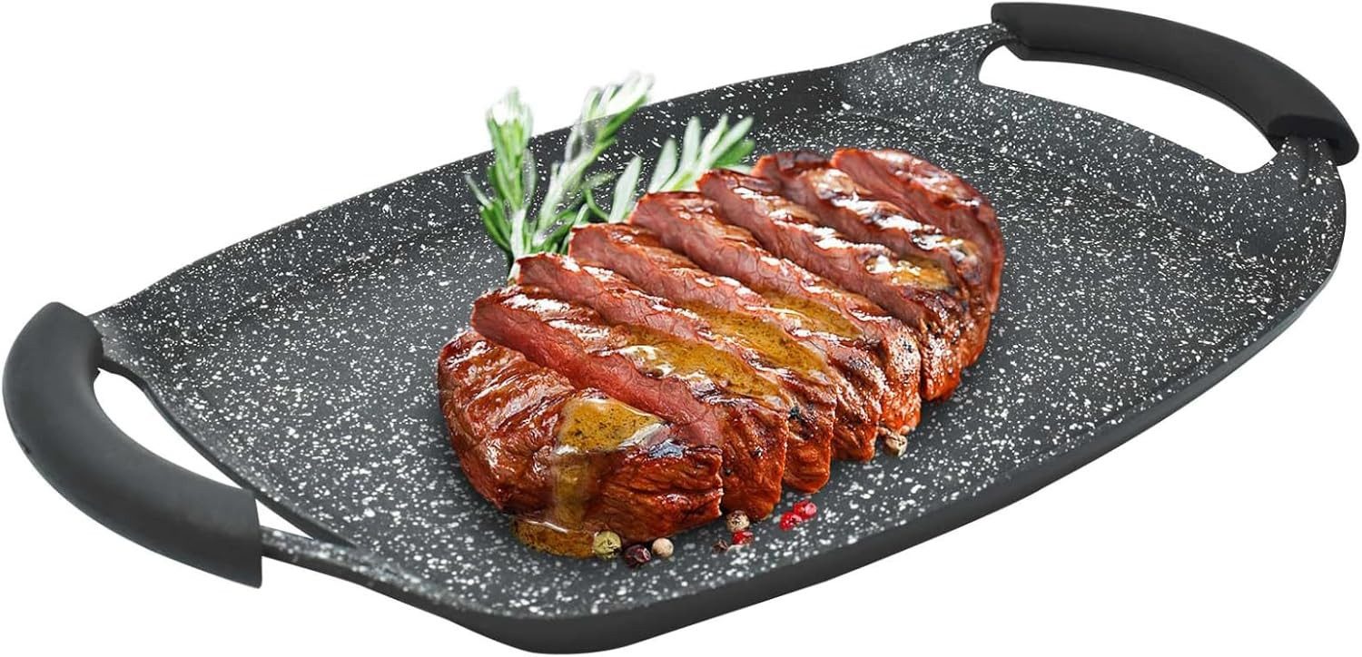 Kitchen Pro + Grillpfanne Deluxe Grillplatte, Aluminium, Antihaftbeschichtung, Abnehmbarer Griff, Edelstahl Rostfrei