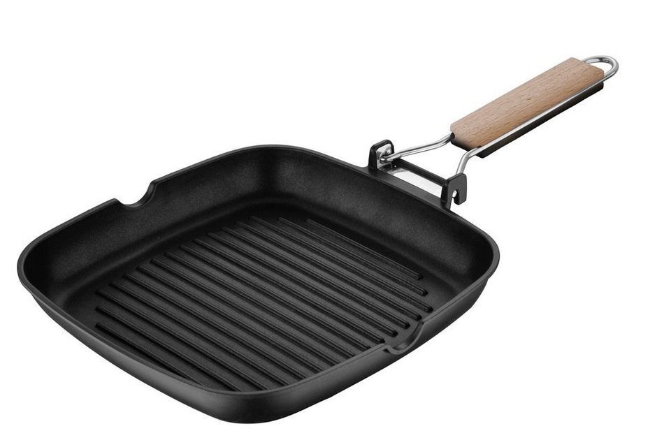 geriffelte mit Pfanne Grillpfanne Klappgriff BG-34250-BK, Bergner induktionsfähig, Steakpfanne Bratfläche, Aluminiumguss, Grill-Bratpfanne,