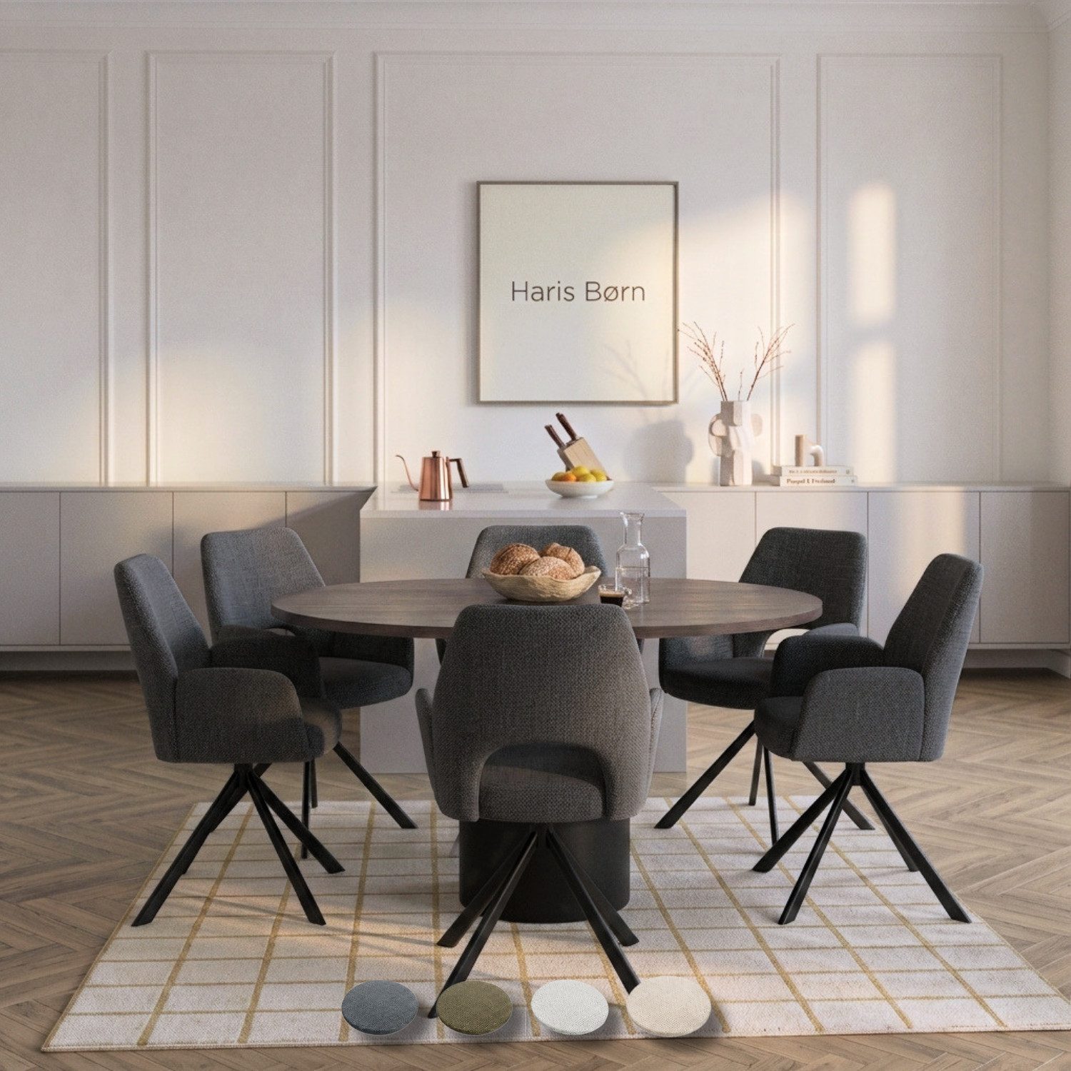 Haris Børn Esszimmerstuhl Armlehnstuhl drehbar - Polsterstühle für Esszimmer (Set, 8 St), Premium Esszimmerstühle drehbar & Esstisch Stühle - Drehstuhl