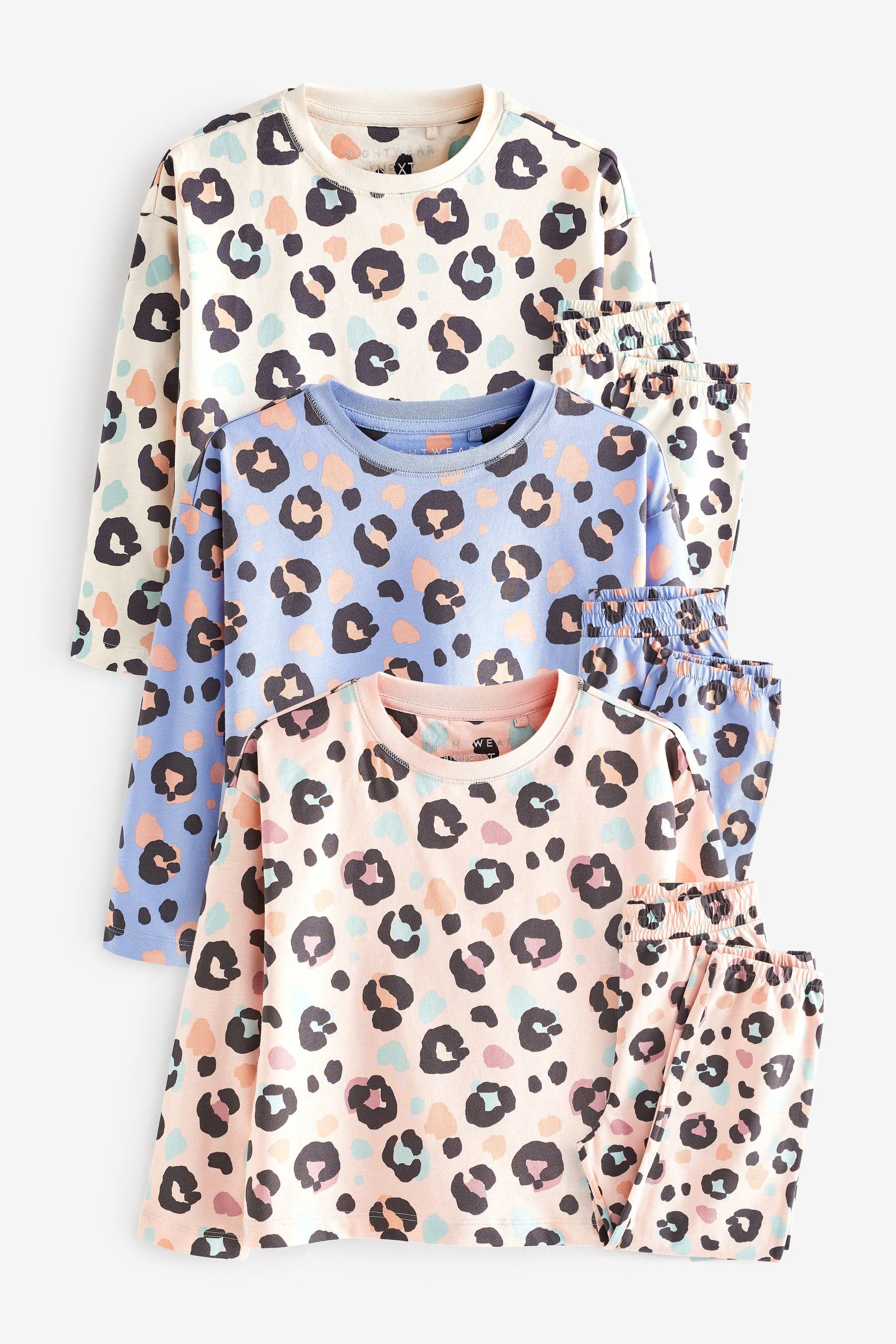 Next Pyjama 3er-Pack Schlafanzug-Jogginghosen mit Animal-Print (6 tlg) Pink/Blue/Cream