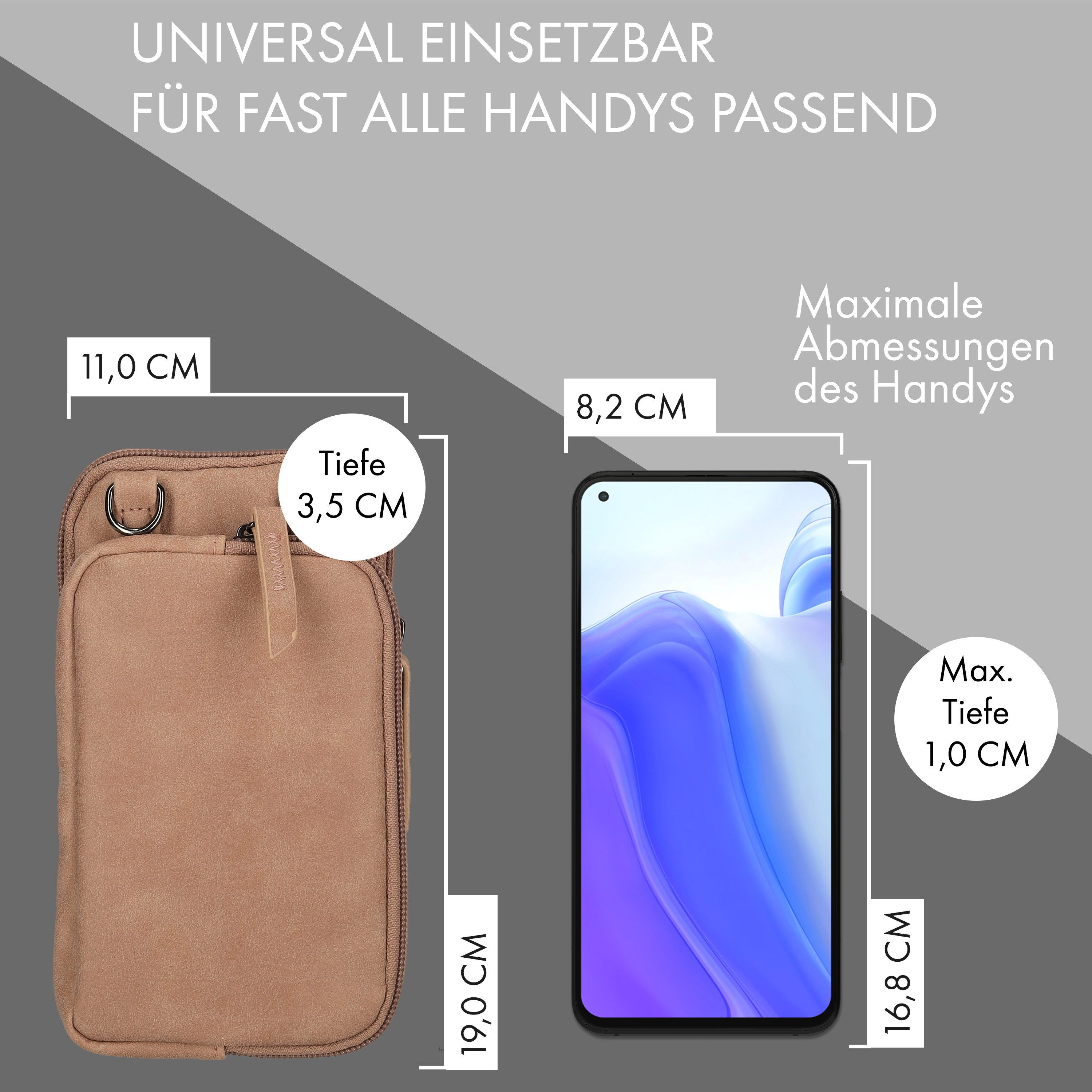 Enrico Benetti Handytasche zum umhängen Kleine Handyumhängetasche (Crossbody Tasche Damen, mit breitem Gurt), Kompatibel mit Apple iPhone 13, 14, 15 Pro, Pro Max, Plus