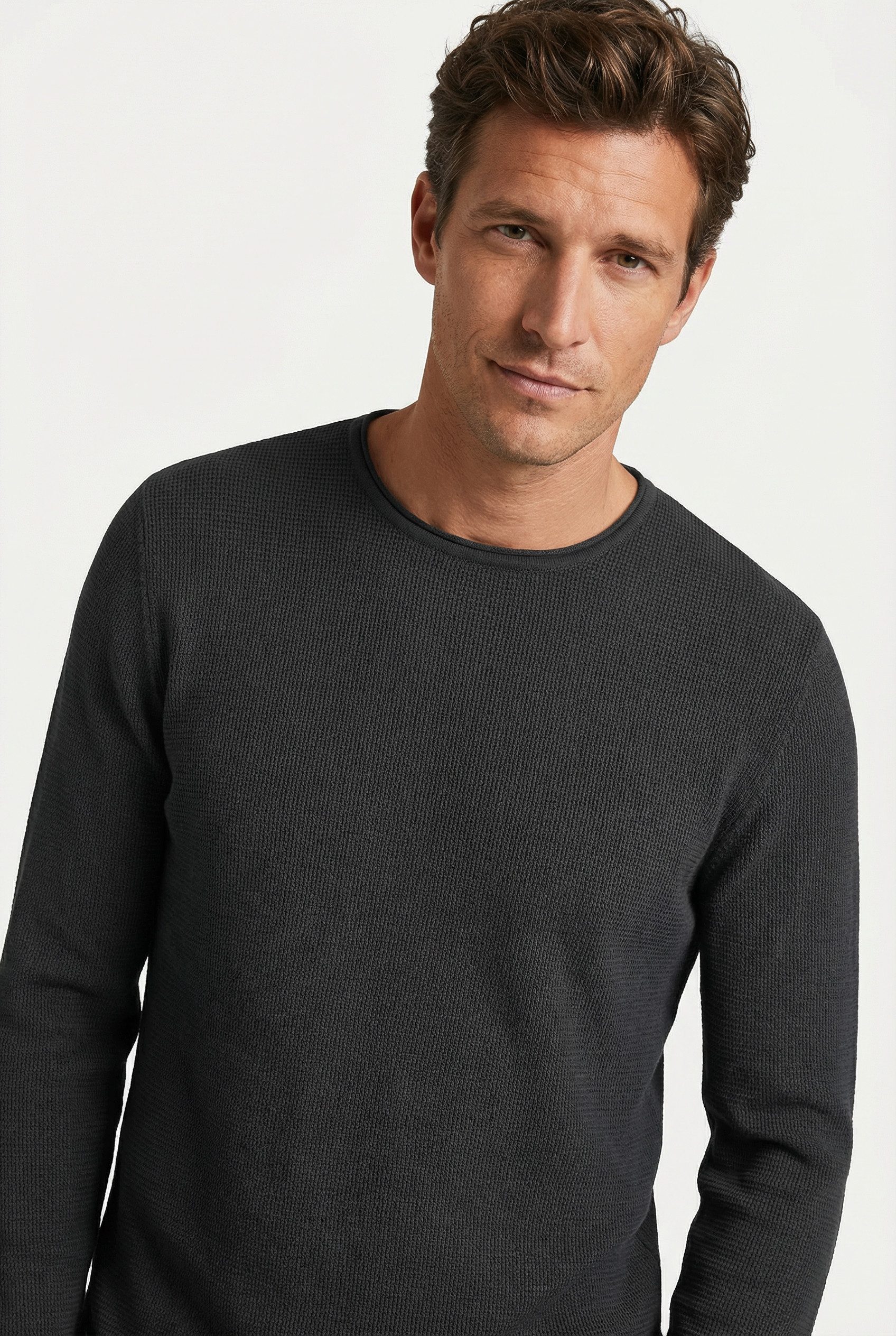 Joop Jeans Rundhalspullover Svenor mit feinem Strukturmuster