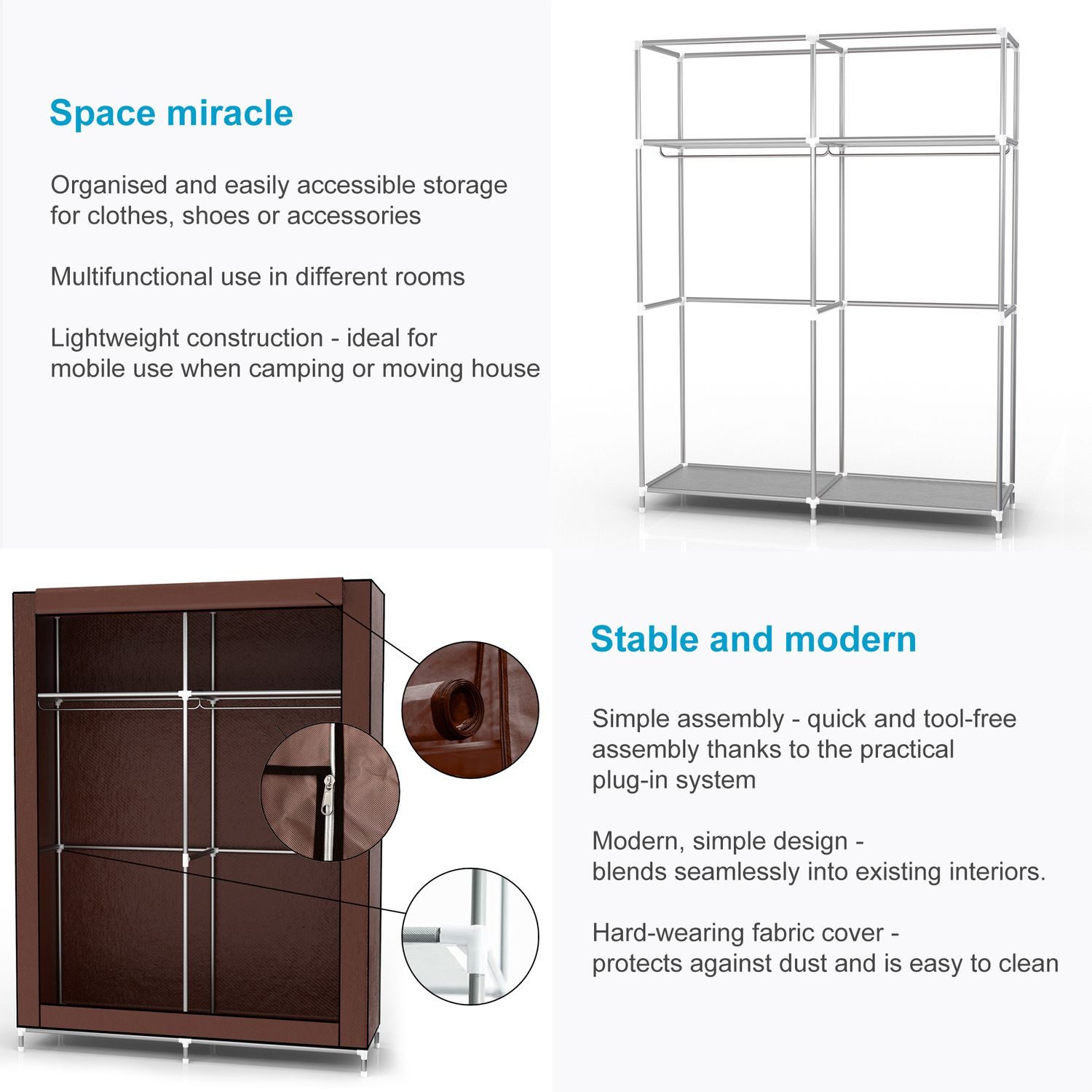Intirilife Kleiderschrank (Stoffschrank, 1-St) Faltschrank 170x108x45 cm - Kleiderschrank Camping Kleiderstange