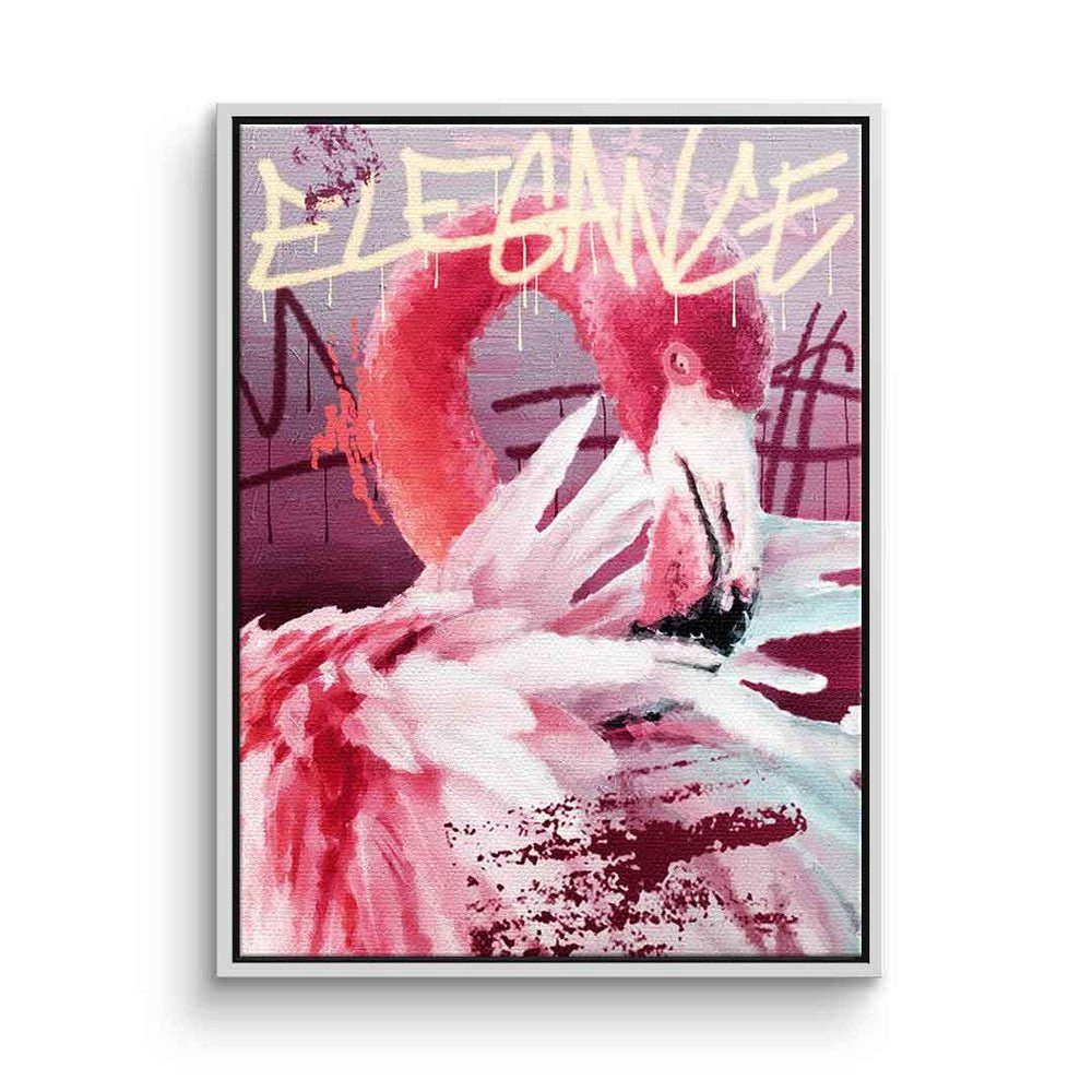 DOTCOMCANVAS® Leinwandbild, Leinwandbild Graffiti Art Flamingo rosa elegance mit premium Rahmen weißer Rahmen