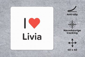 MuchoWow Gaming Mauspad Ich liebe - Livia - Mädchen (1-St), Mousepad mit Rutschfester Unterseite, Gaming, 40x40 cm, XXL, Großes