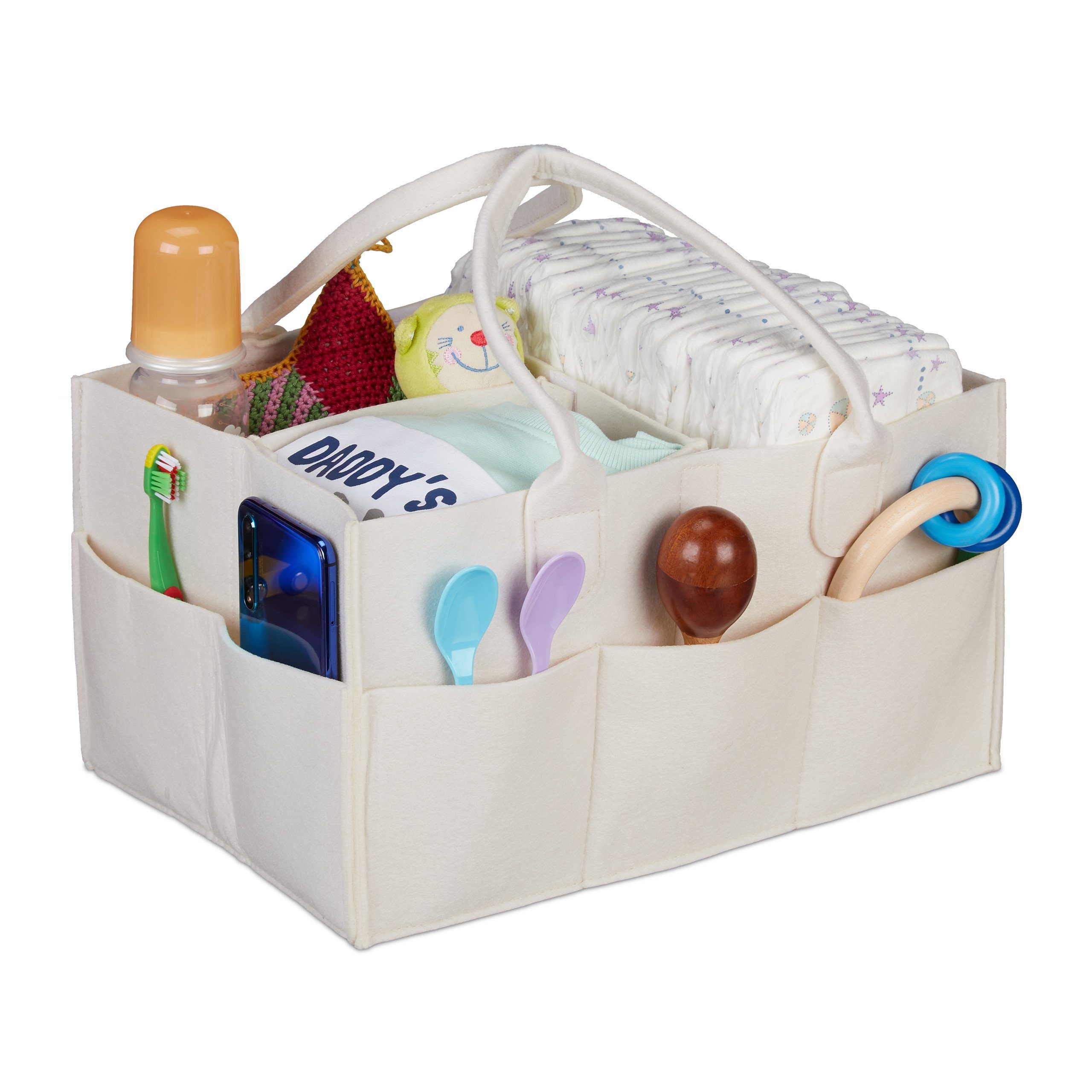 relaxdays Wickeltasche Baby Windel Caddy Filz, Beige