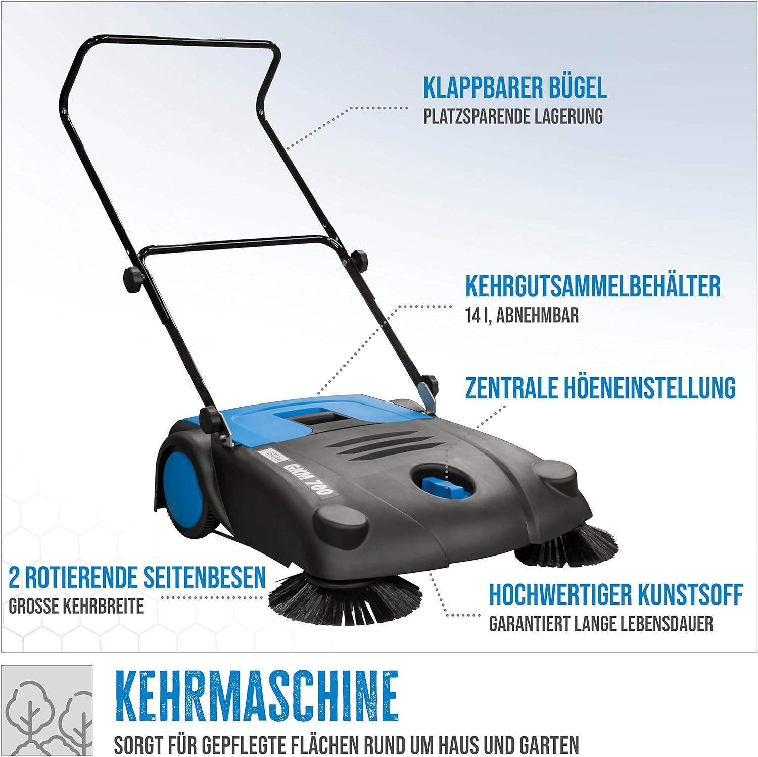 Güde Handkehrmaschine Hand Kehrmaschine GKM 700 2 Seitenbbesen 1 Mittelwalze