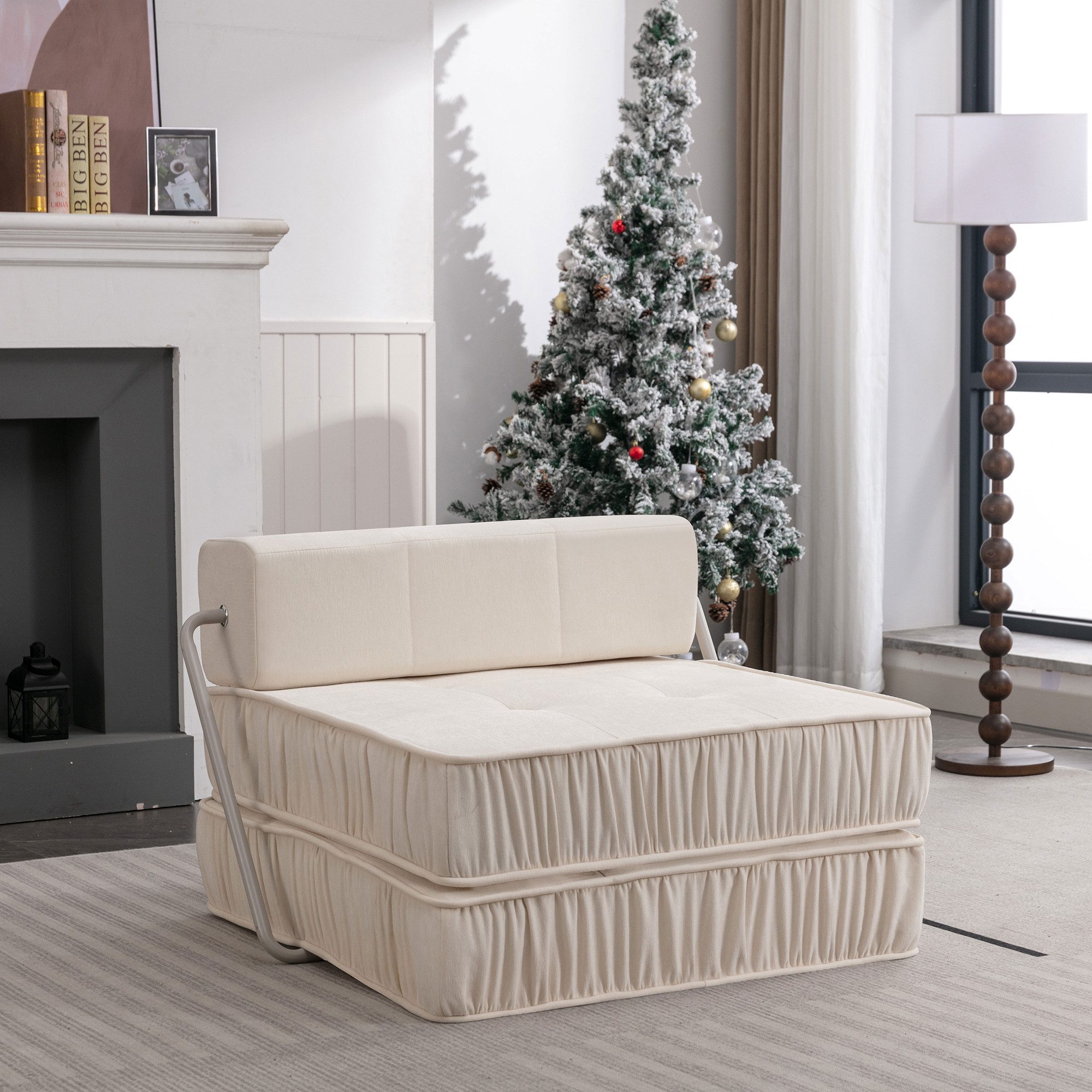 HAUSS SPOLE Loungesofa umwandelbarer Klappsofa Loungesessel mit Faltenoptik Wohnzimmer,Weiß, umwandelbarer Multifunktionssofa Sofagarnituren mit Schaumstoff, Klappbares Sofa-Bett – 2-in-1 für Wohnzimmer