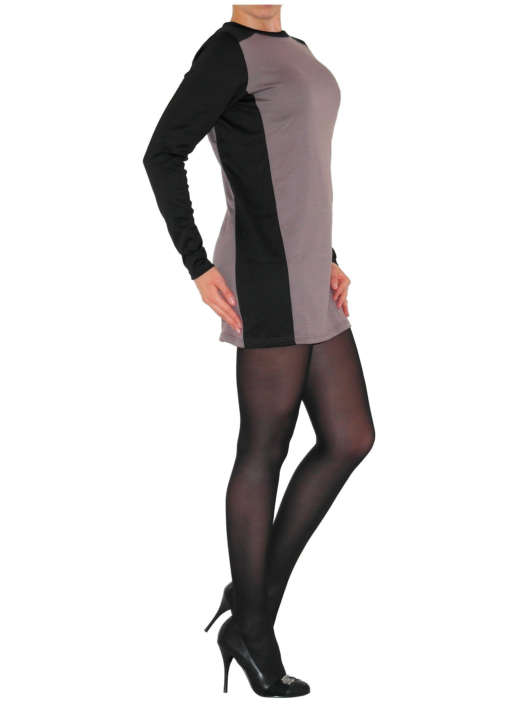 YESET Minikleid Kleid Tunika Mini Minikleid Langarm Longshirt Shirt Top Longtop Grau-B 2 Farbig