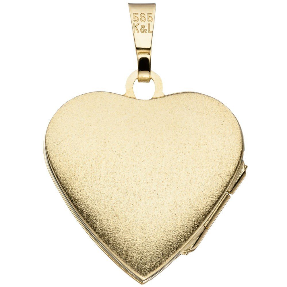 Halsschmuck, Amulett Krone Kettenanhänger Gold Anhänger Medaillon Gold Gelbgold Herz als 585 mattiert 585 Schmuck