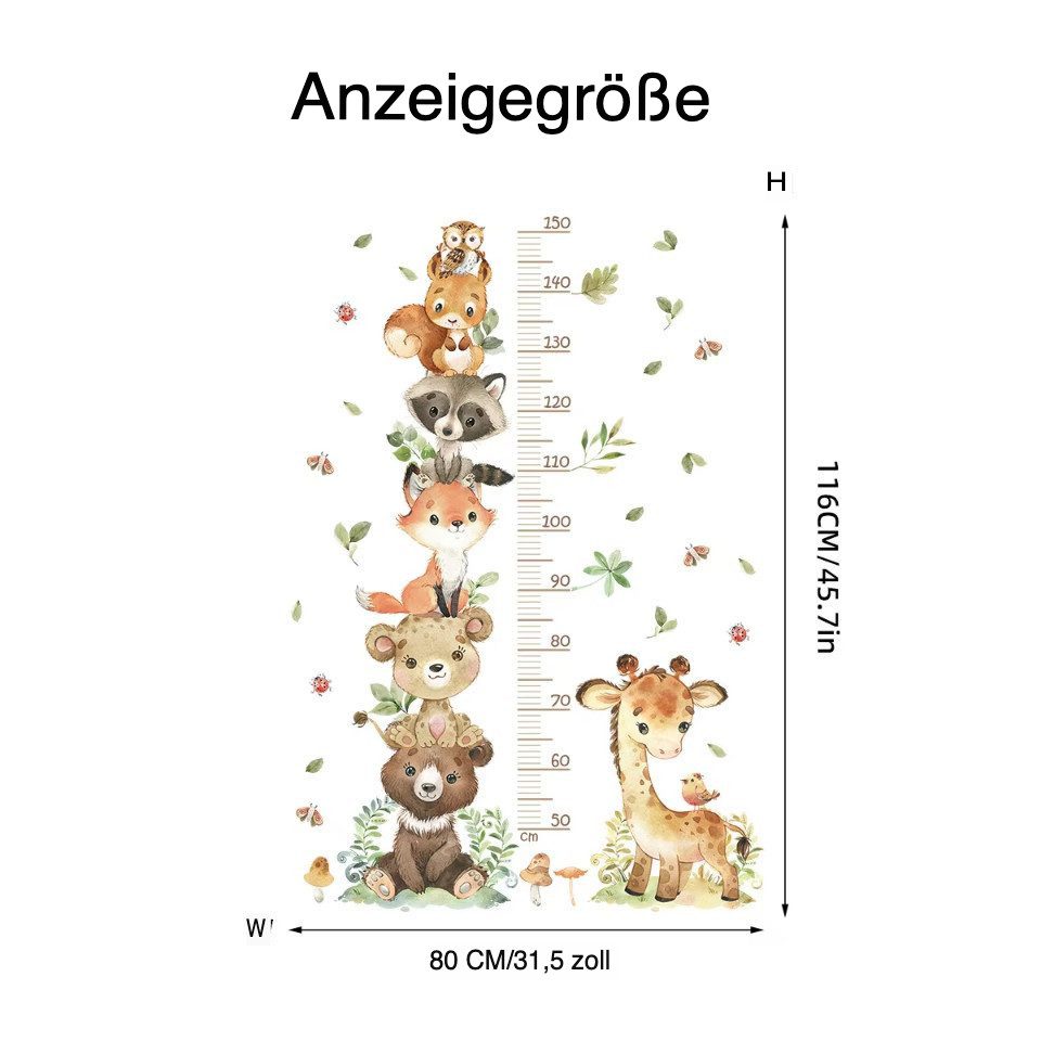 Montegoni Wandtattoo Lustige Tier-Höhenmesser Wandsticker für Kinderzimmer, 1 Set, Selbstklebend und einfach zu entfernen, ideal für Mietwohnungen