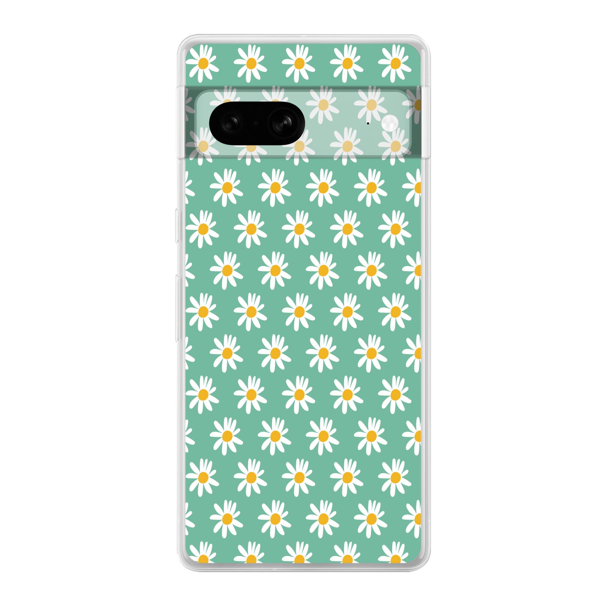 MuchoWow Handyhülle für Google Pixel 7 Gänseblümchen - Muster - Grün - Blumen, Phone Case, Silikon, Schutzhülle Dünn