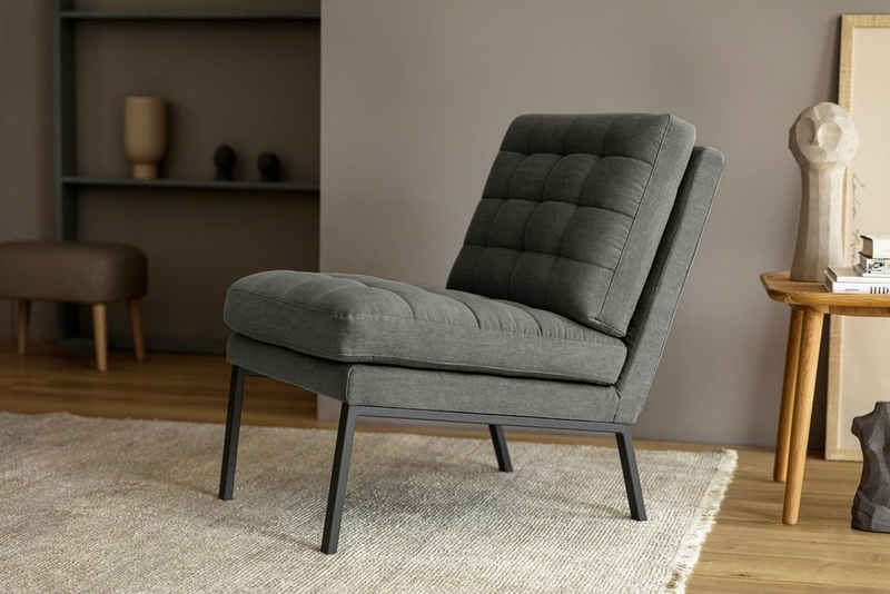 LOVI Sessel »Chilli«, Fußgestell schwarz, leichte, schwebende Optik in klaren Formen mit weichen gesteppten Kissen
