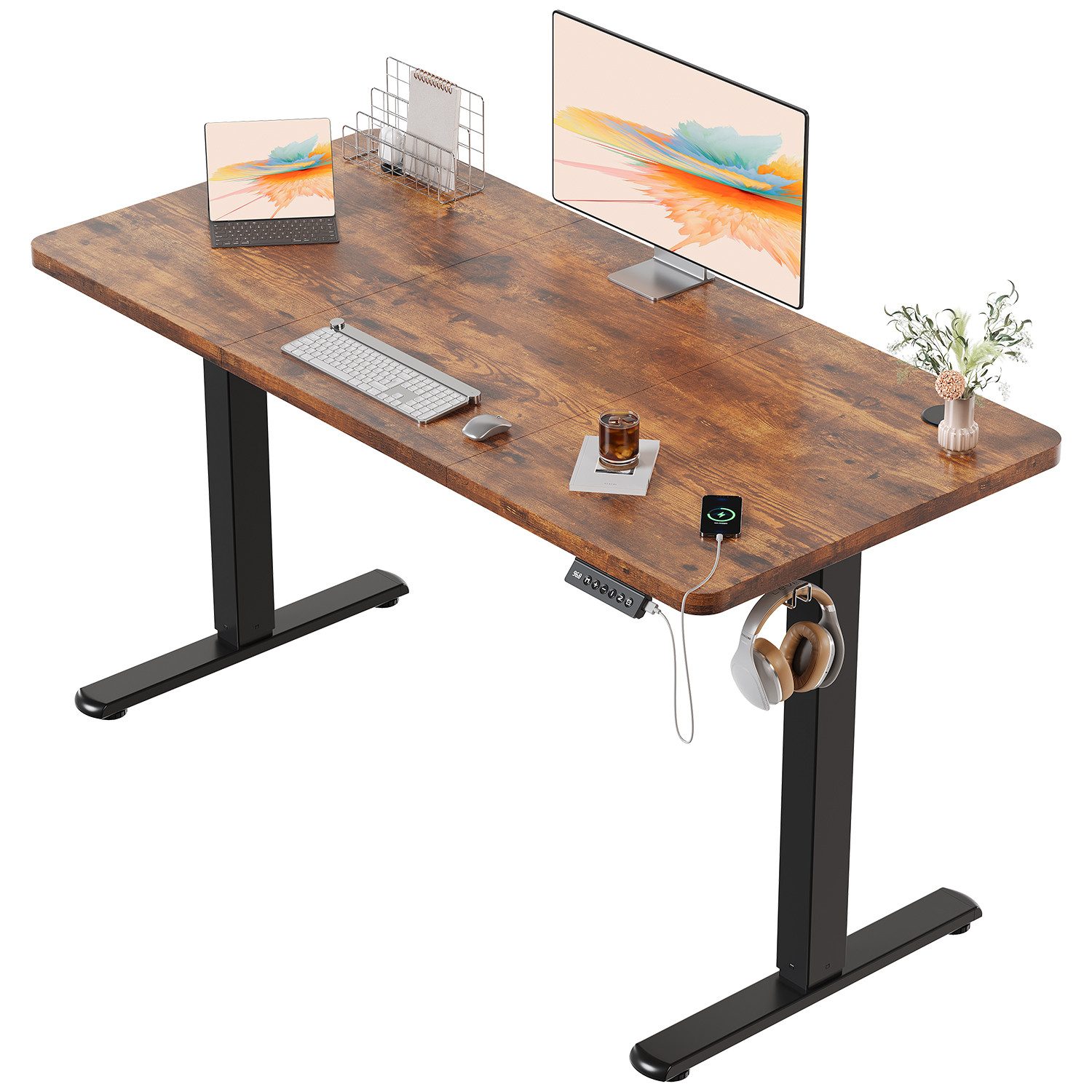 HOMALL Schreibtisch Schreibtisch Höhenverstellbarer mit Gedächtnis und Sitzerinnerung (2-lagige Hohenverstellung mit sitzender Erinnerungsfunktion und USB-Ladeanschluss)