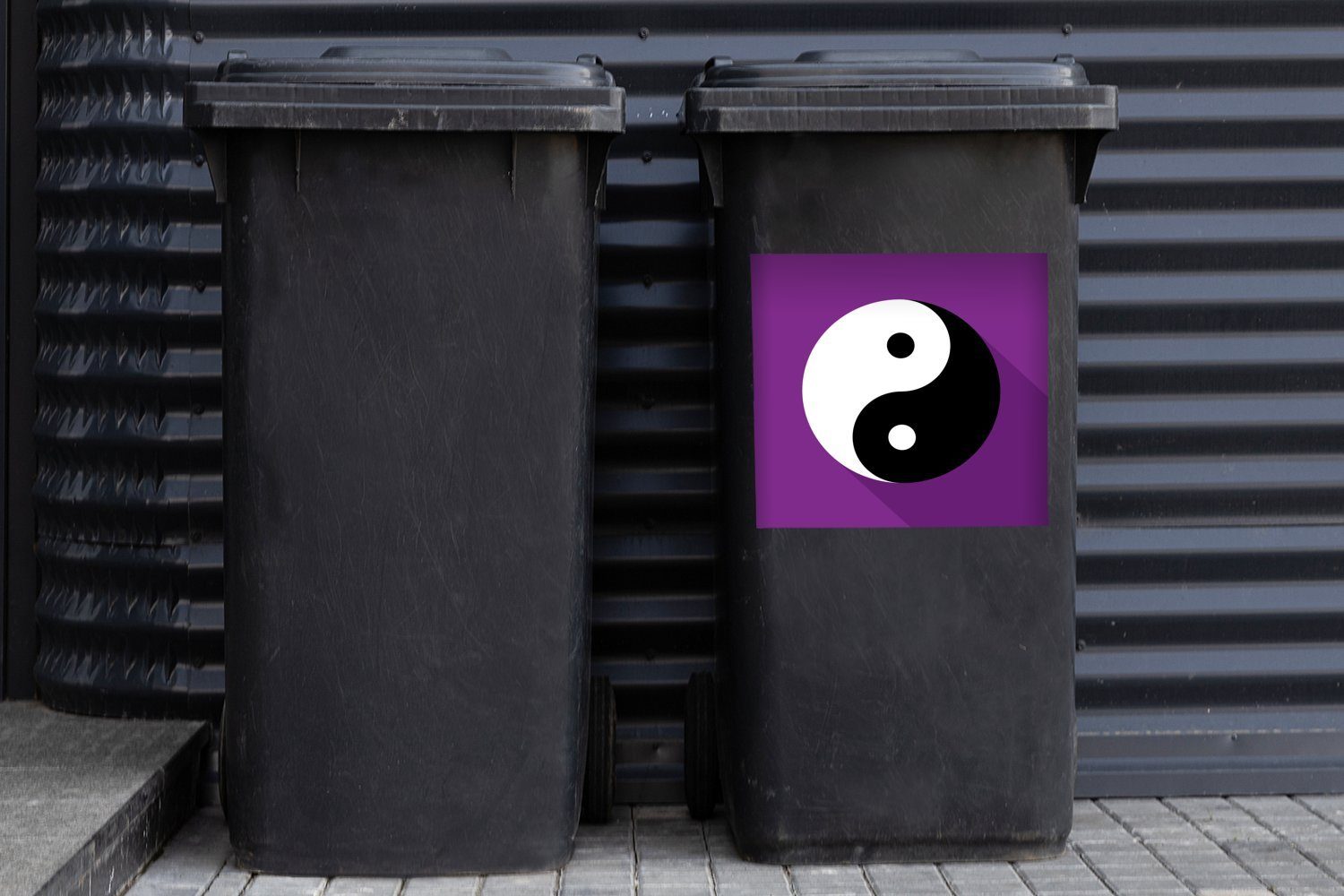 MuchoWow Sticker, Container, Yang Wandsticker St), Yin Abfalbehälter mit violettem Mülleimer-aufkleber, Eine und Logos Hintergrund des Mülltonne, Illustration (1