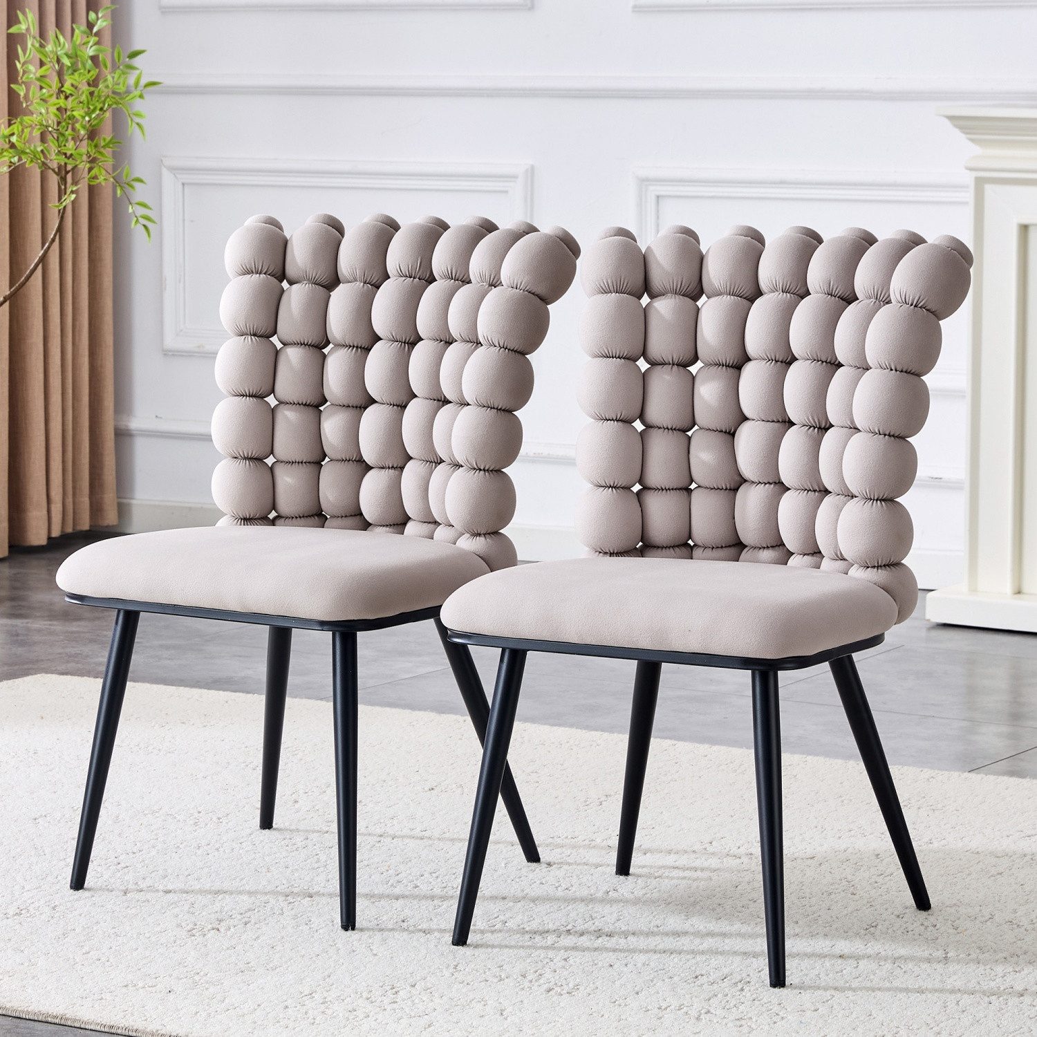 ANYSUN Esszimmerstuhl Luxuriöse Samt-Stühle 2er mit Kugelketten Rückenlehne & Metallbeine (2er-Set Stühle Esszimmer, Kugelketten Stil, Polsterstühle), passend für Esszimmer, Wohnzimmer und Garderobebereiche