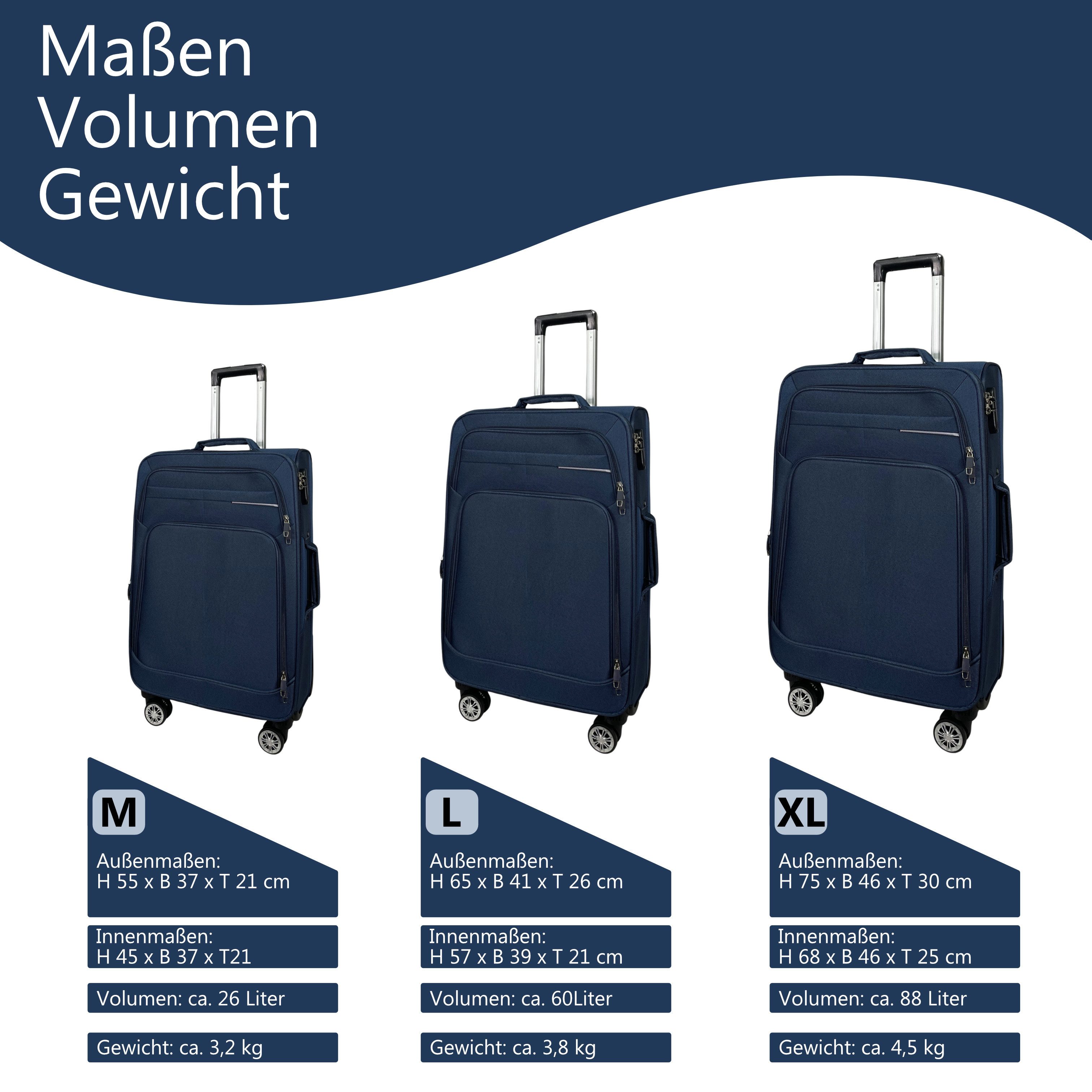 MTB Kofferset Reisekoffer Handgepäck Tasche Trolley Koffer Stoffkoffer 3er günstig online kaufen