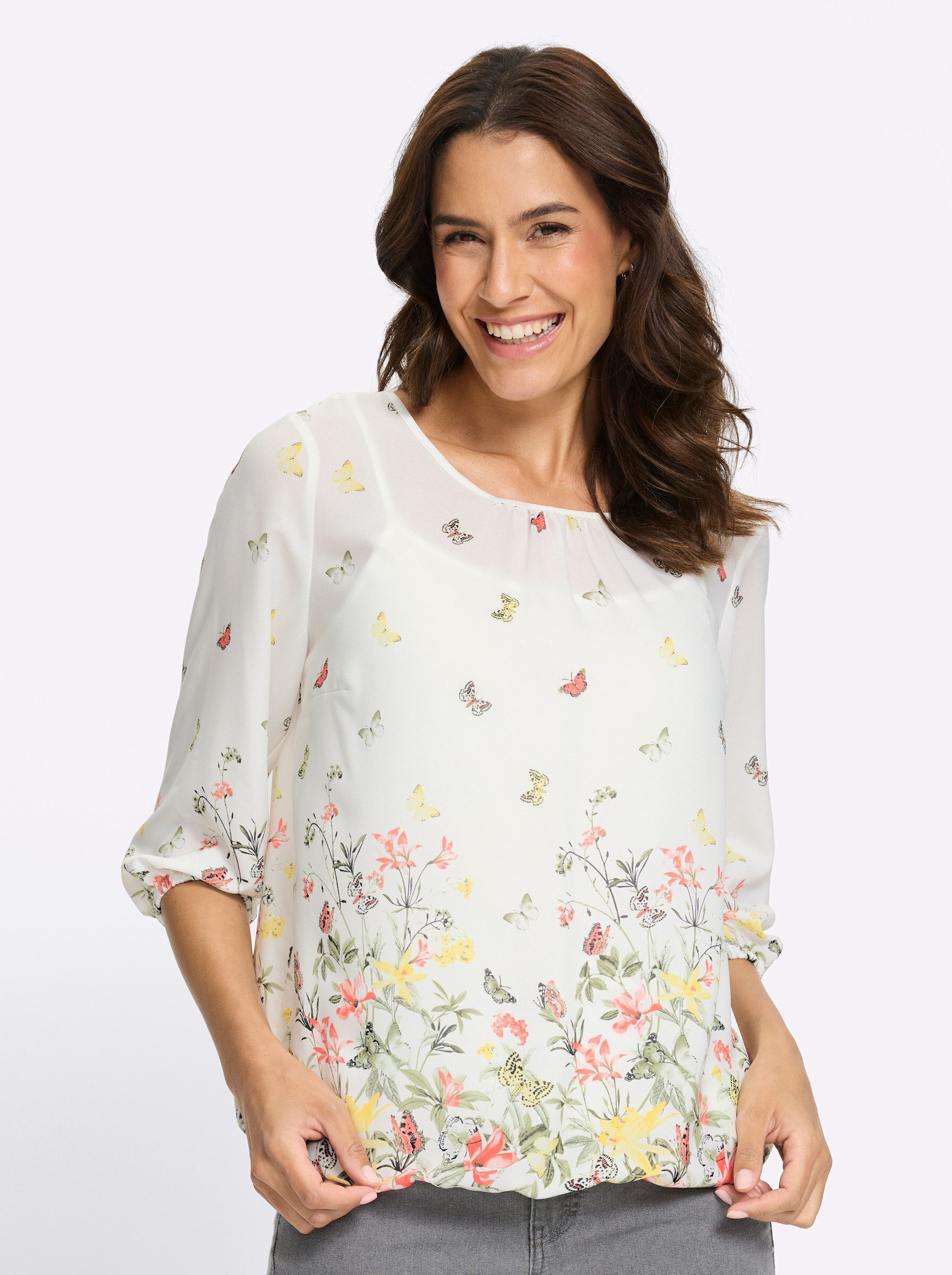 Klassische Bluse Druckbluse Kurzarm