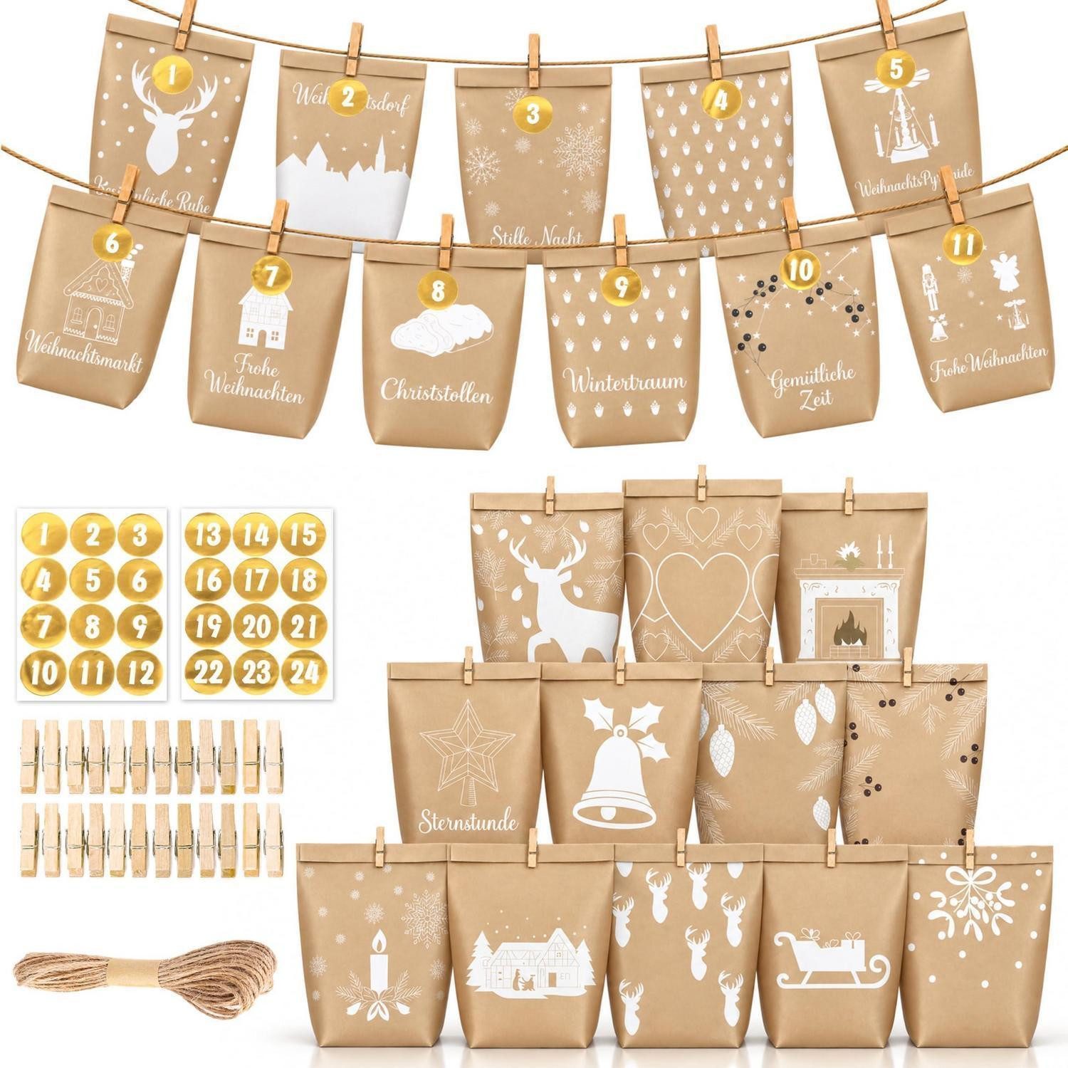 LuxusKollektion DIY-Adventskalender Adventskalender zum Befüllen 24 Tüten Morandi Farben