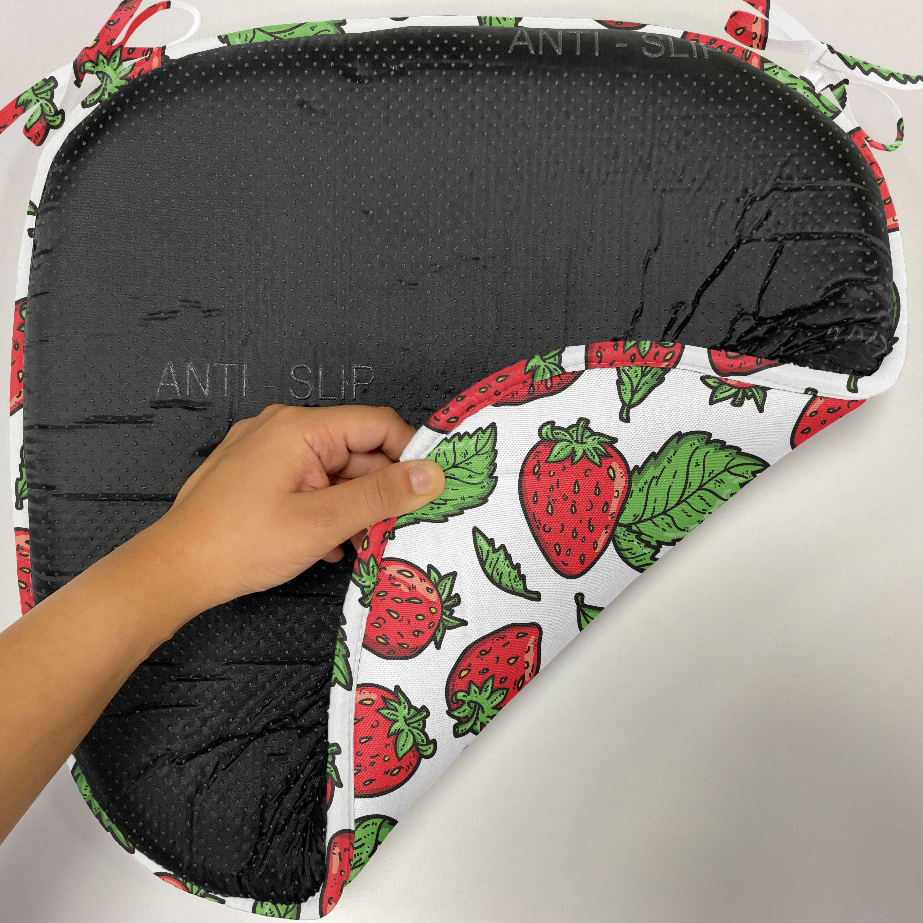 mit Kissen Küchensitze, Abakuhaus Stuhlkissen Obst wasserfestes Saftige für Dekoratives Erdbeeren Blätter Riemen