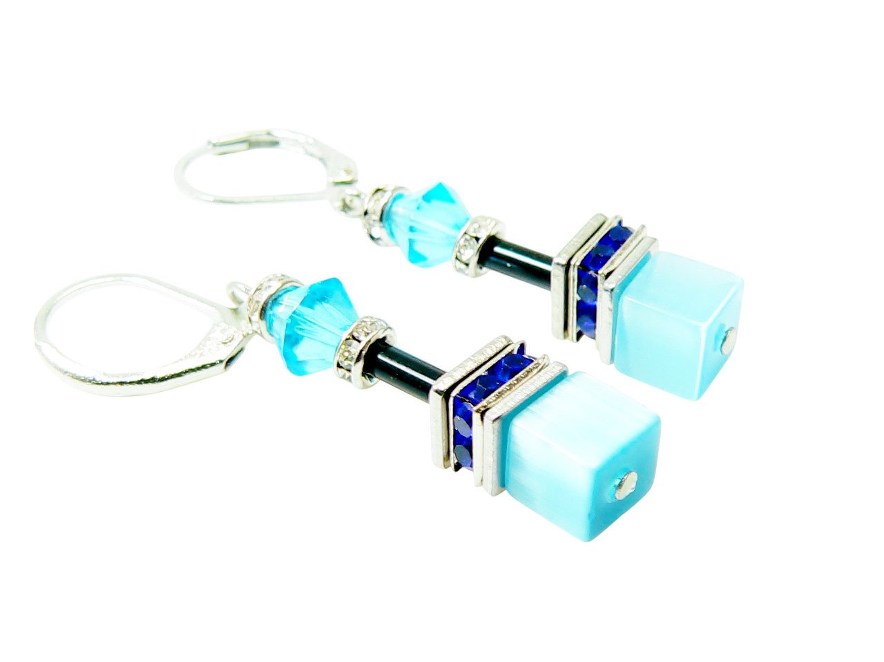 traumschmuck Paar Ohrhänger 500i-o traumhafter Ohrschmuck, Ohrhänger, Cube Würfel Cat Eye Kristall (incl. Schmuckbox), handgefertigt, Made in Germany
