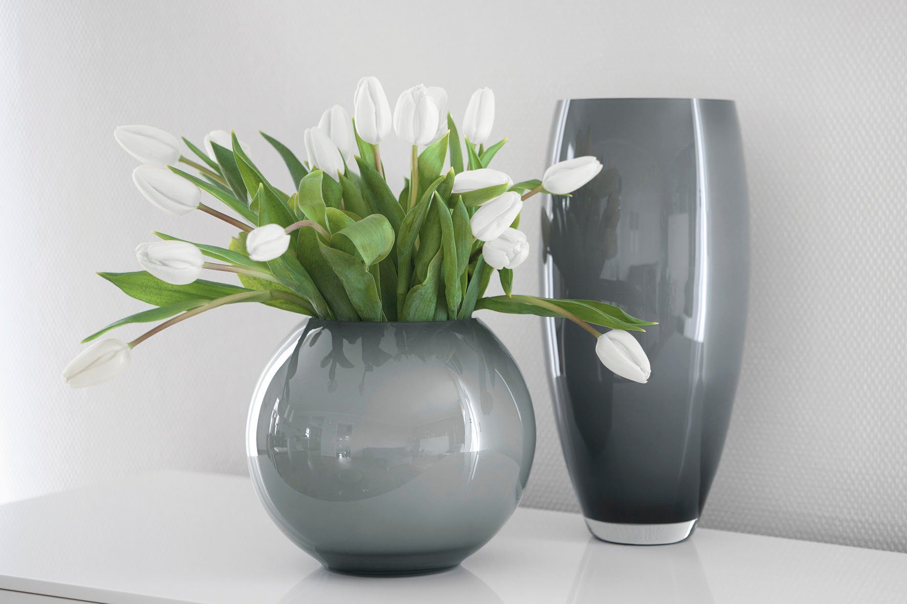 Fink Tischvase AFRICA (1 Vase aus St), mundgeblasen, Dekovase Opalglas, opal grau