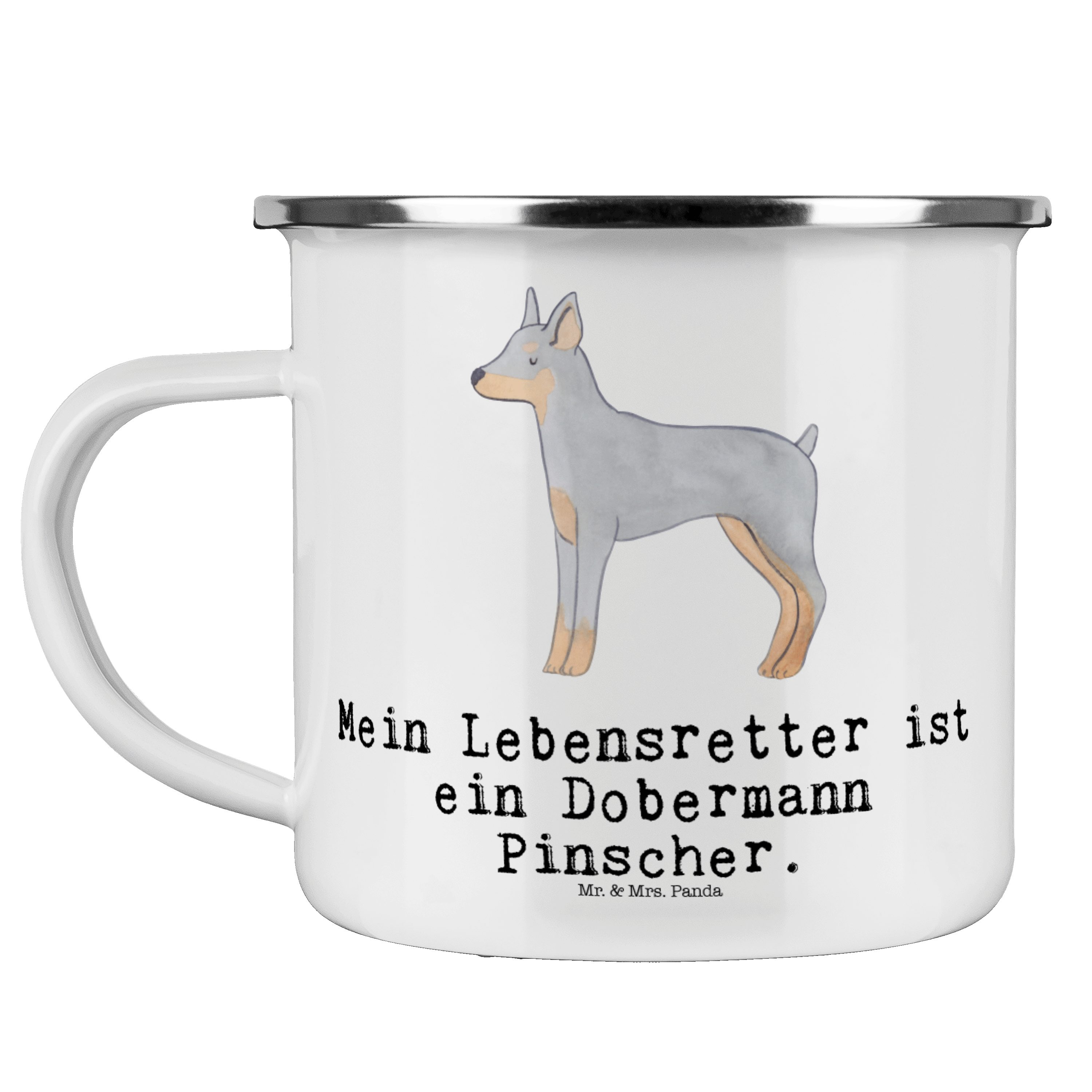 Mr. & Mrs. Panda Becher Dobermann Pinscher Lebensretter - Weiß - Geschenk, Emaille Campingbec, Emaille