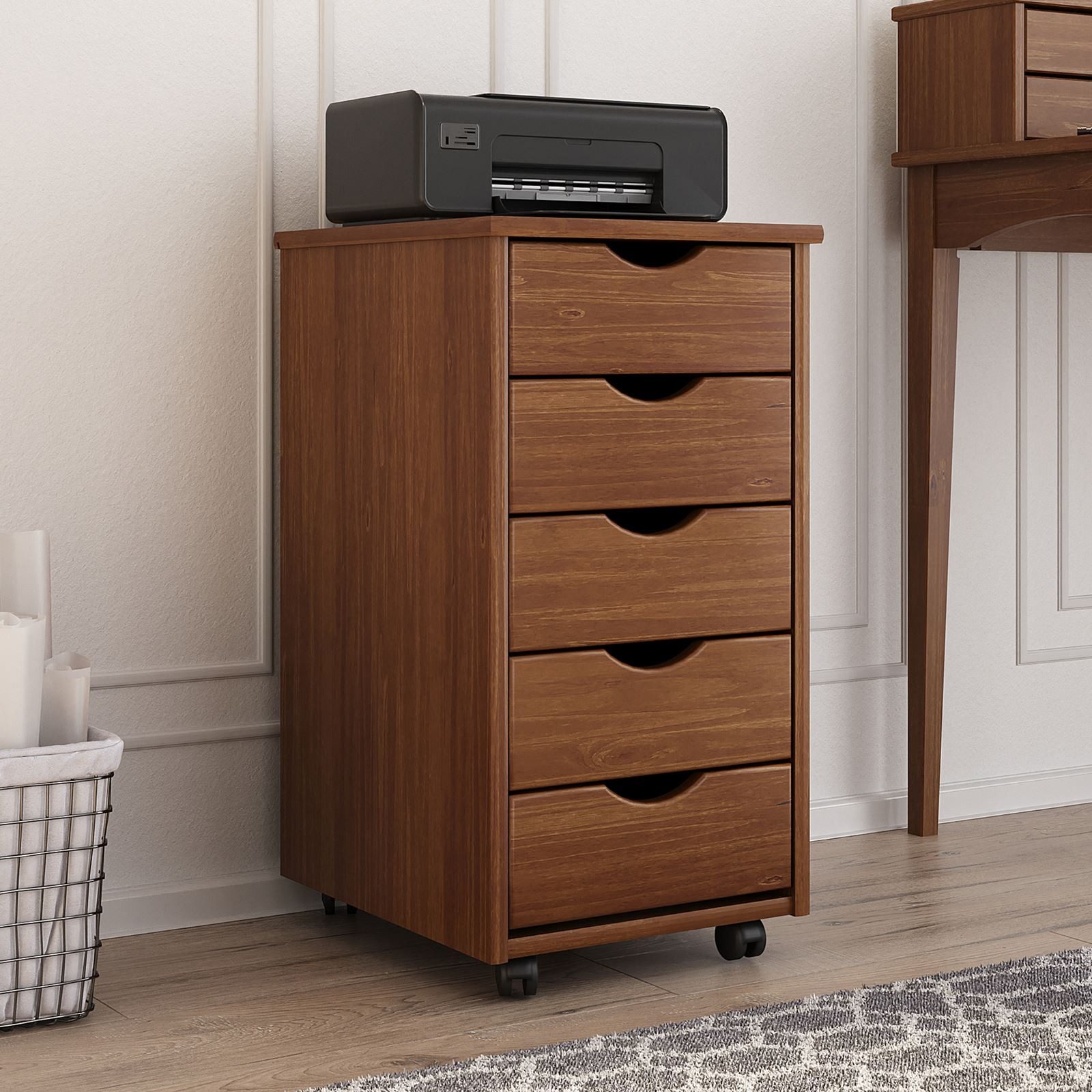 IDIMEX Rollcontainer LAGOS, Bürocontainer aus Massivholz mit 5 Schubladen K günstig online kaufen