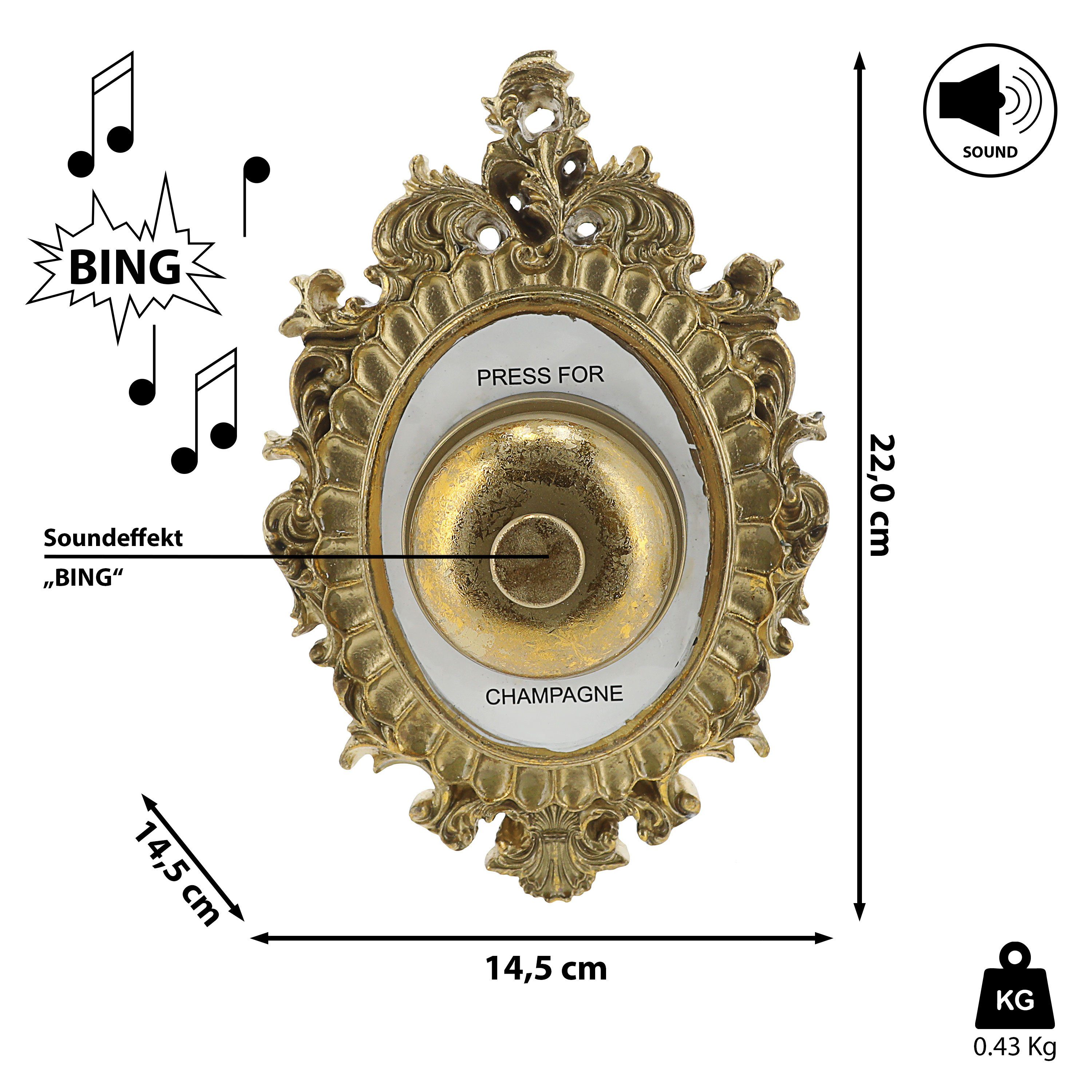 gold Klingel 14,5x22x14,5cm CEPEWA Türklingel Glocke Eisen for 'Press Champagne'