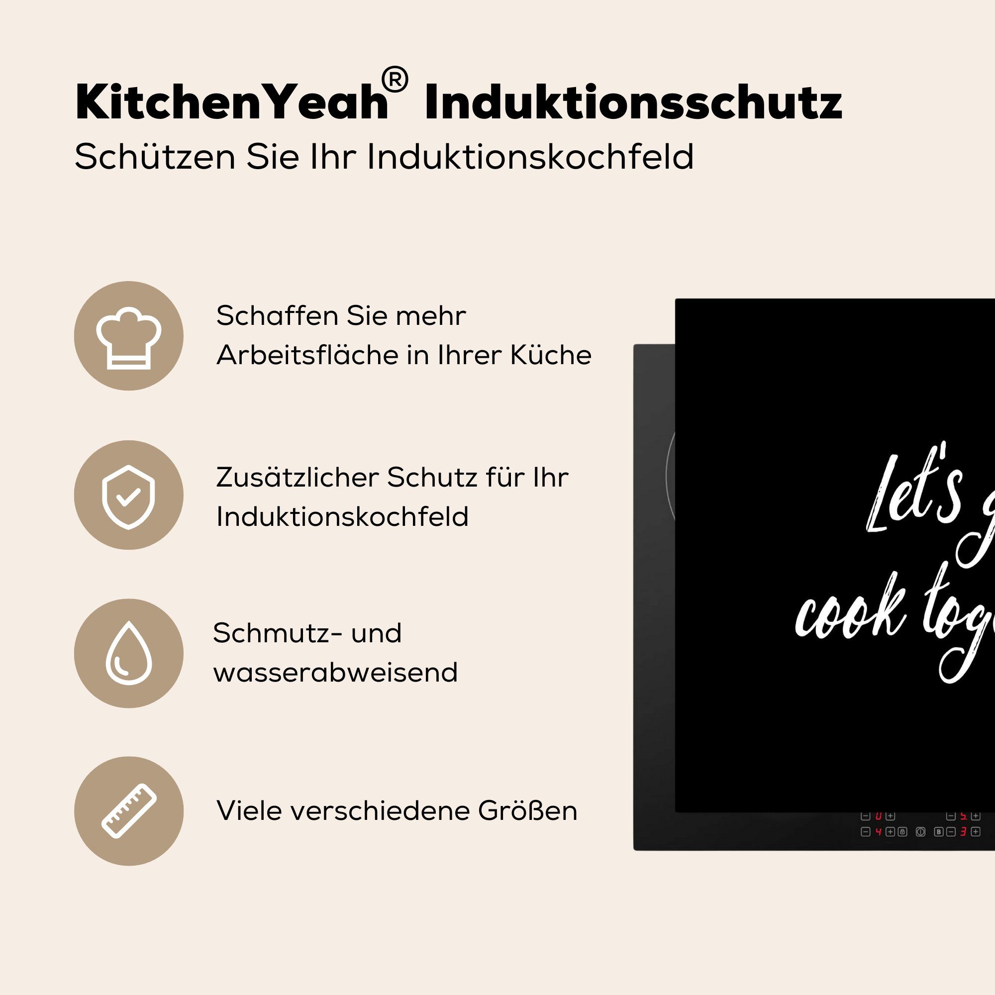 kochen 59x51 Zitate (1 Vinyl, Induktionskochfeld, Ceranfeldabdeckung uns Kochen - Sprüche gemeinsam Lass - Herdblende-/Abdeckplatte - - Induktionsschutz, MuchoWow cm, tlg), Gemeinsam,