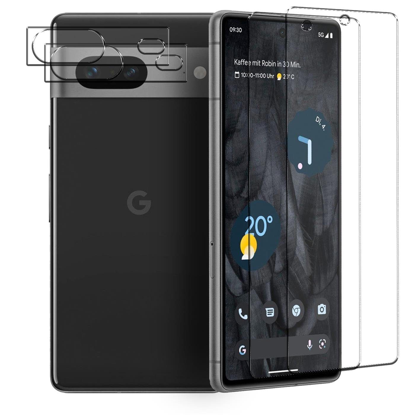 CoolGadget Schutzfolie Panzerfolie für Pixel 7, (Spar-Set 4in1, 2x Displayschutz, 2x Kameraschutz), Panzerglas Schutzfolie für Google Pixel 7 Folie