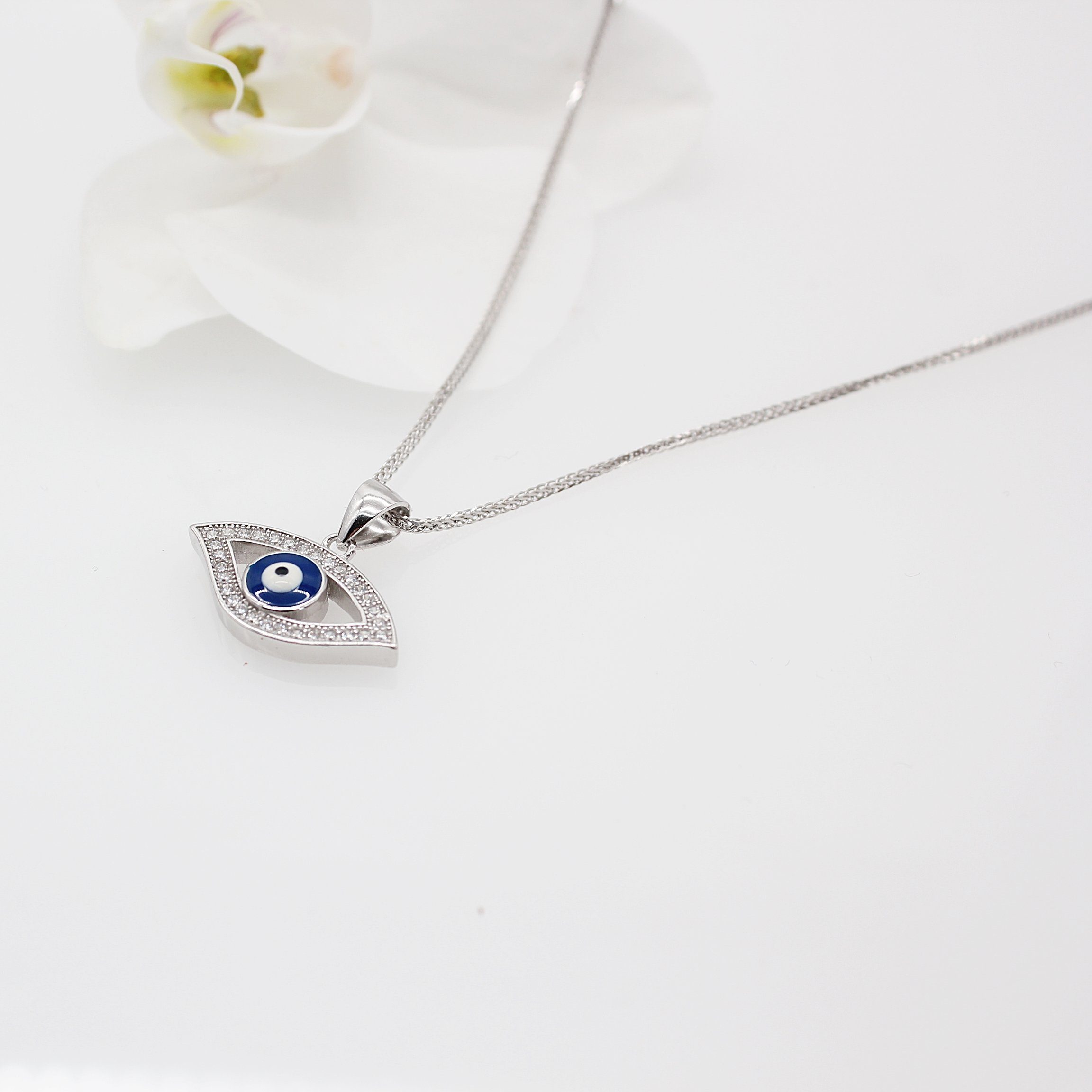 ELLAWIL Silberkette Kette mit (Kettenlänge Geschenkschachtel Damen 45 Halskette Sterling türkis Anhänger Mädchen Zirkonia cm, Blue Eye Silber 925), inklusive
