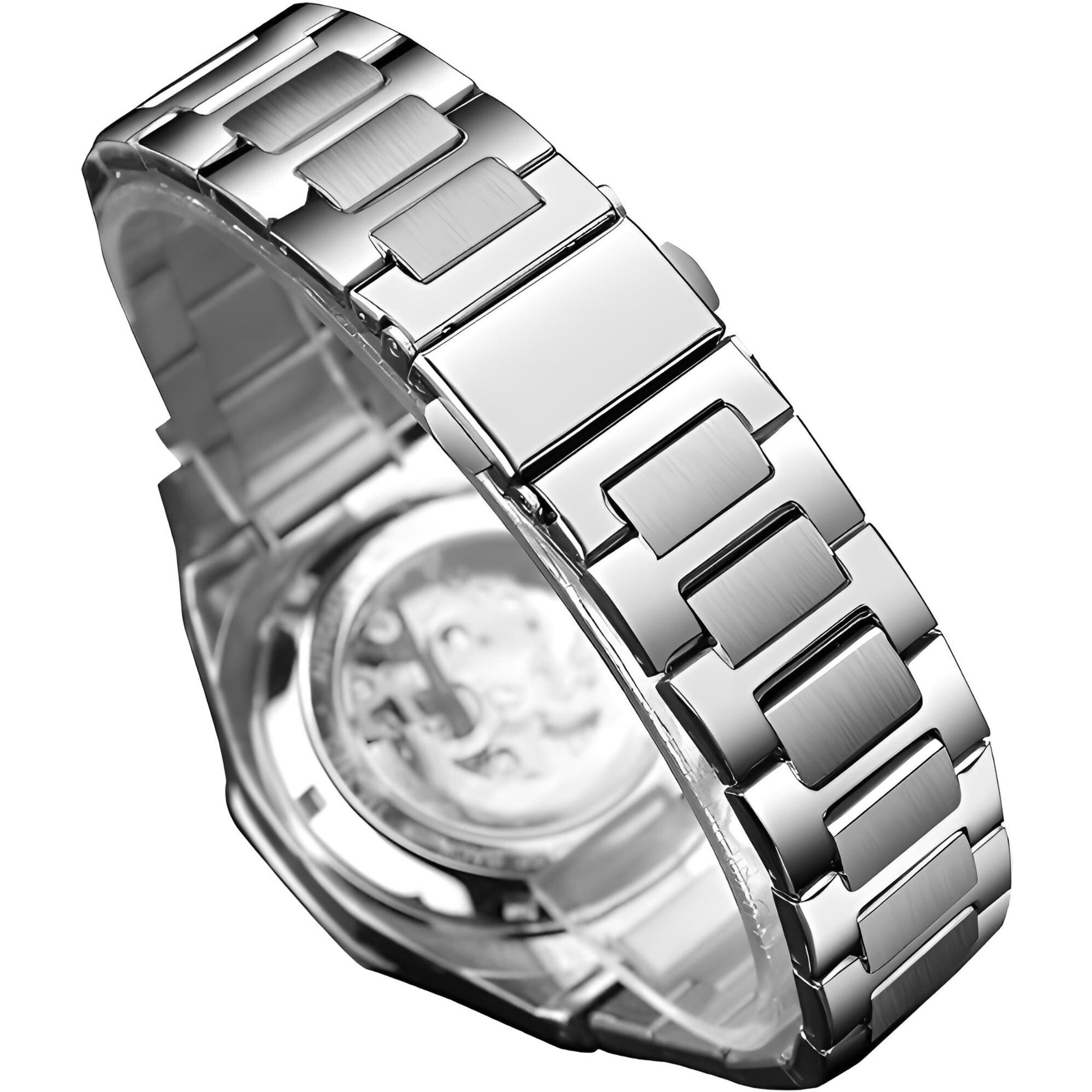 S&T Design Automatikuhr Mechanische Uhr Skelett Edelstahl, (inkl. Uhrenetui, und Armbandkürzer), Automatik Armbanduhr für Herren, Achteckig, Wasserdicht, Transparent