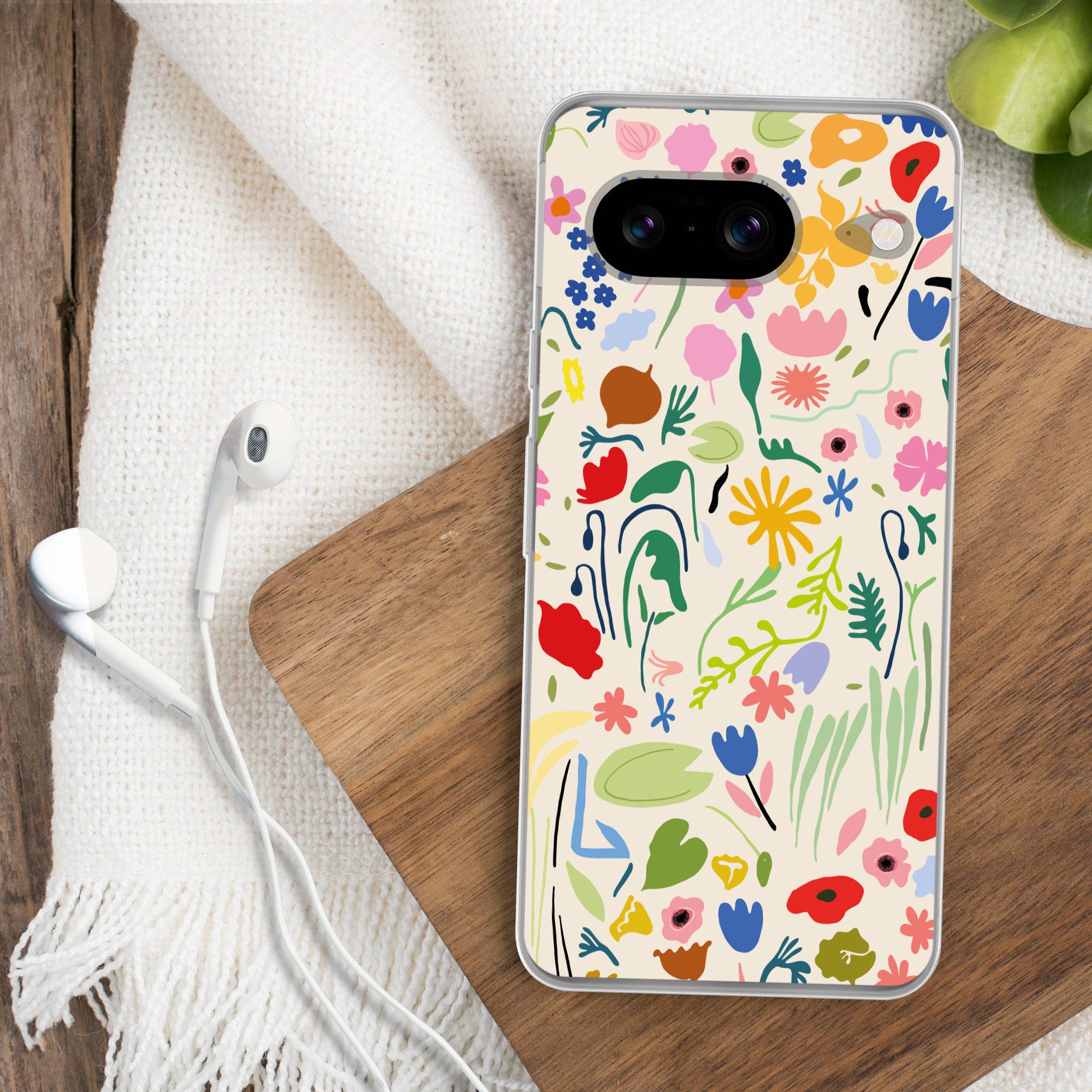 MuchoWow Handyhülle für Google Pixel 8 Blumen - Muster - Pflanzen, Handy Case, Silikon, Bumper Case Dünn