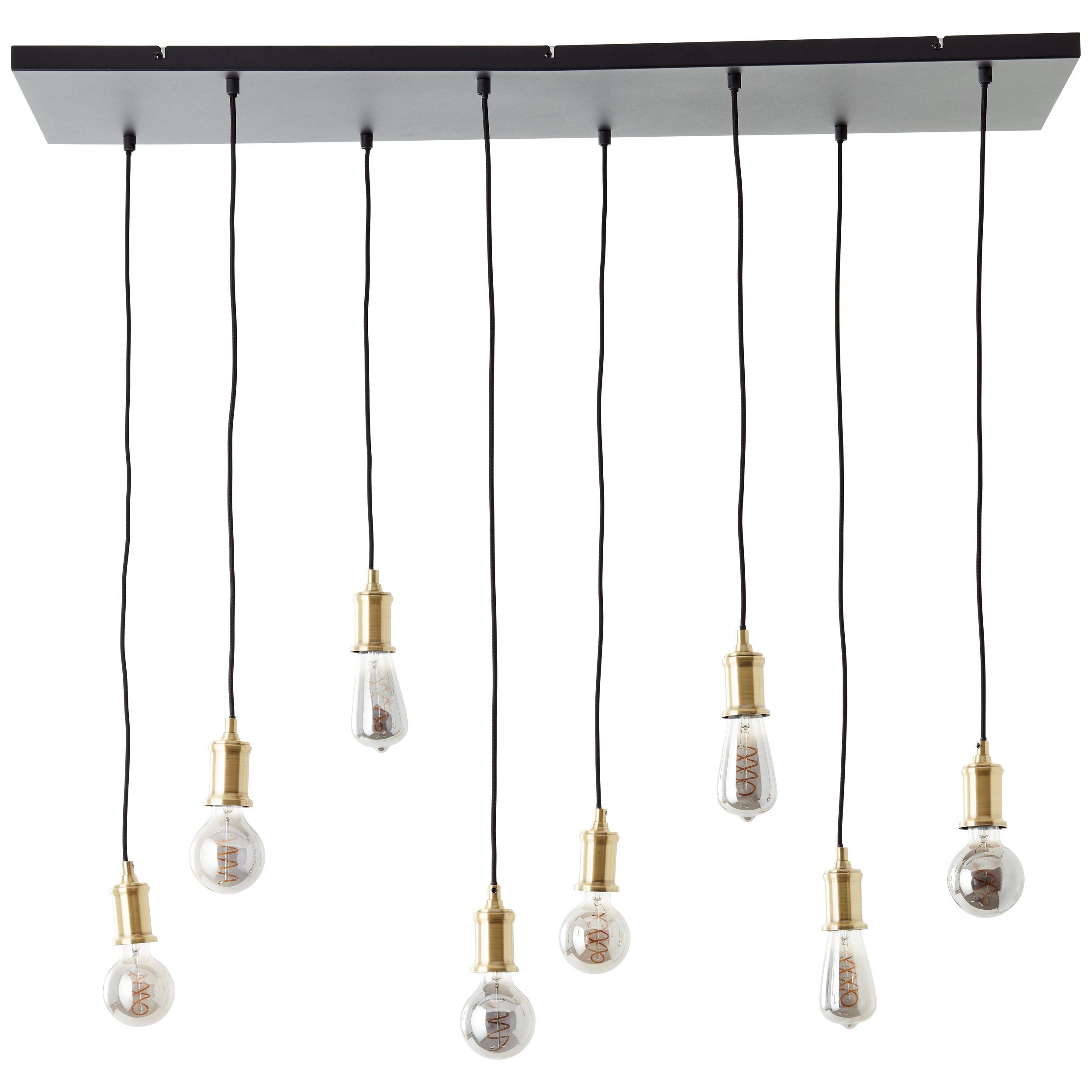 Brilliant Pendelleuchte Darcia, ohne Leuchtmittel, 133 x 35 x 110 cm, 8 x E27, kürzbar, Metall, messingfarben/schwarz