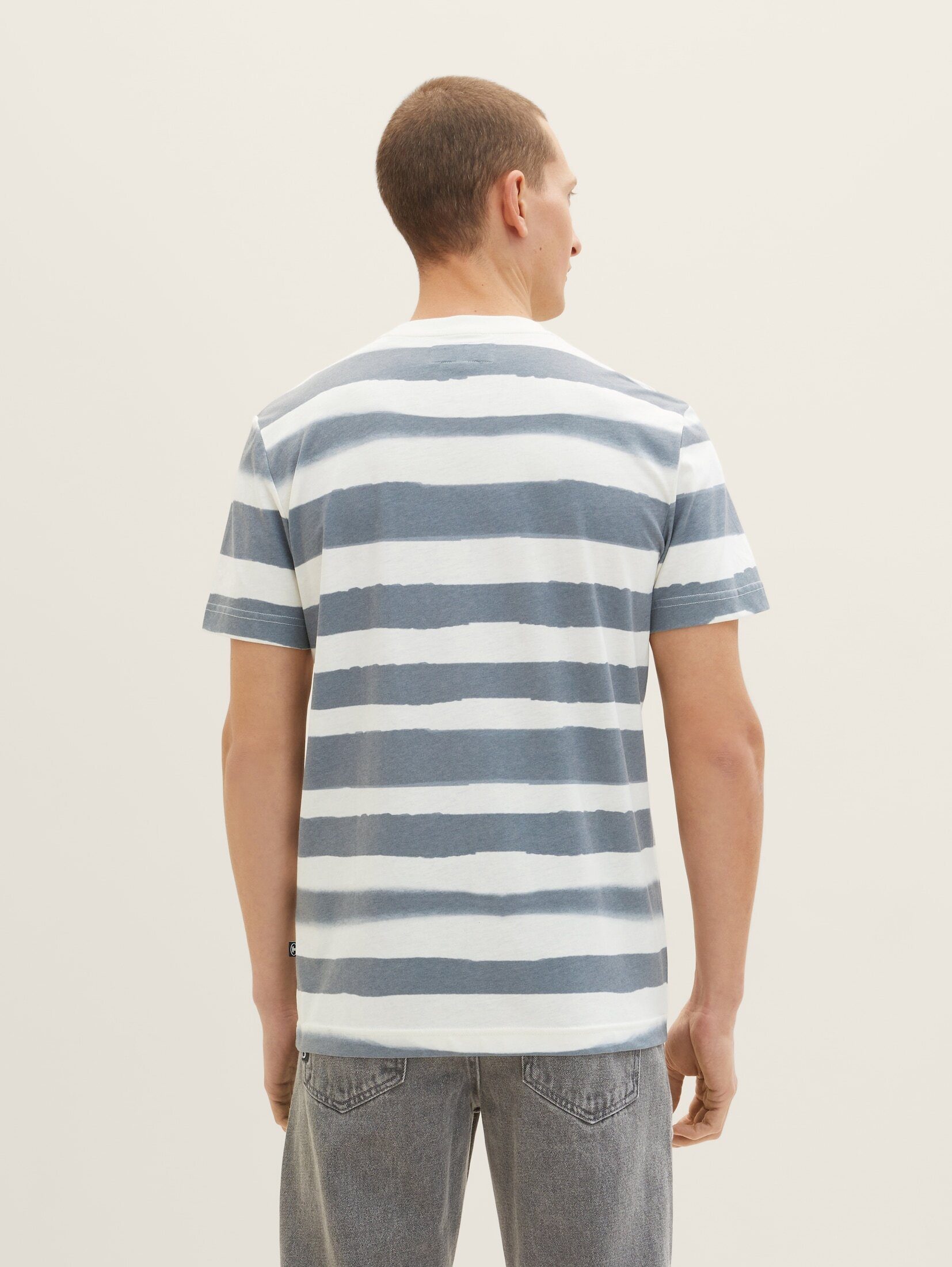 beige stripes mit water TAILOR navy Allover-Print T-Shirt base T-Shirt TOM