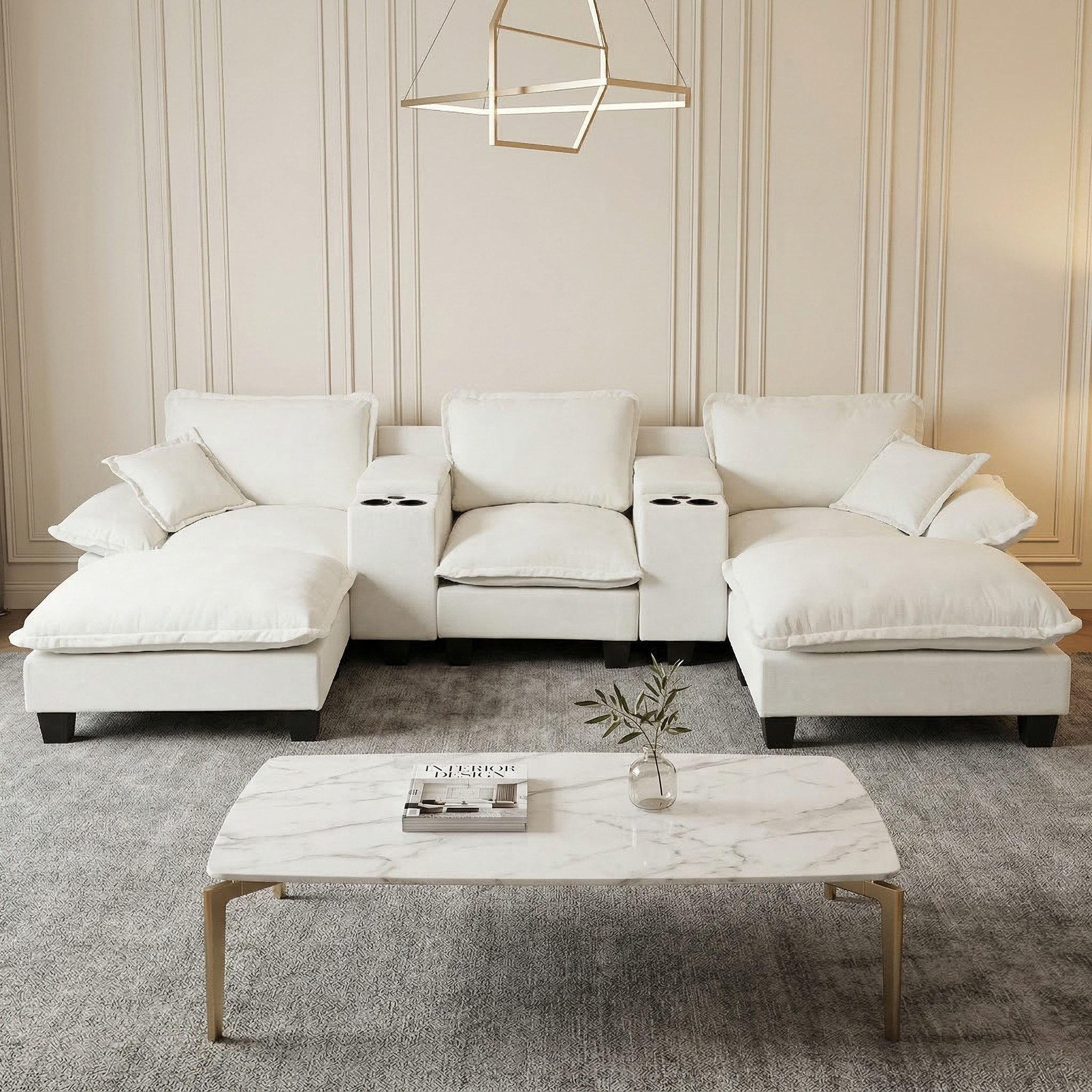 i@home 3-Sitzer Polstersofa, Klein Couch, Modernes Sofa, mit 2 Hocker, 324 cm Breit, Set 3 Teile, 3-Sitzer Wohnzimmer Sofa Für Kleine Räume, Couch, Chenille, Beige