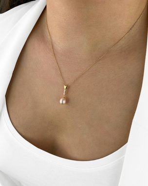 DANIEL CLIFFORD Perlenkette 'Rebecca' Damen Halskette 18 Karat vergoldet mit Anhänger Perle (inkl. Verpackung), größenverstellbare Halskette 45cm aus 925 Silber vergoldet