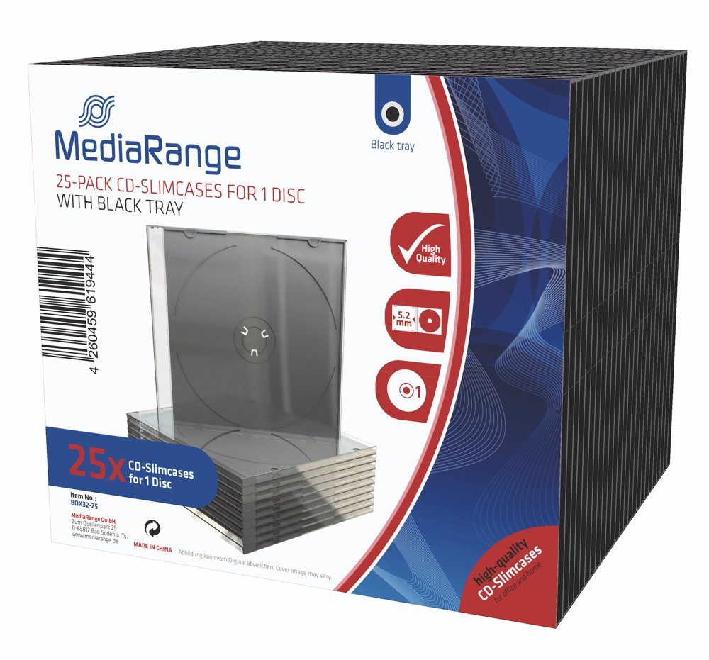 Mediarange CD-Hülle 25 CD Hüllen 1er Slimcase 5,2 mm für je 1 BD / CD / DVD schwarz