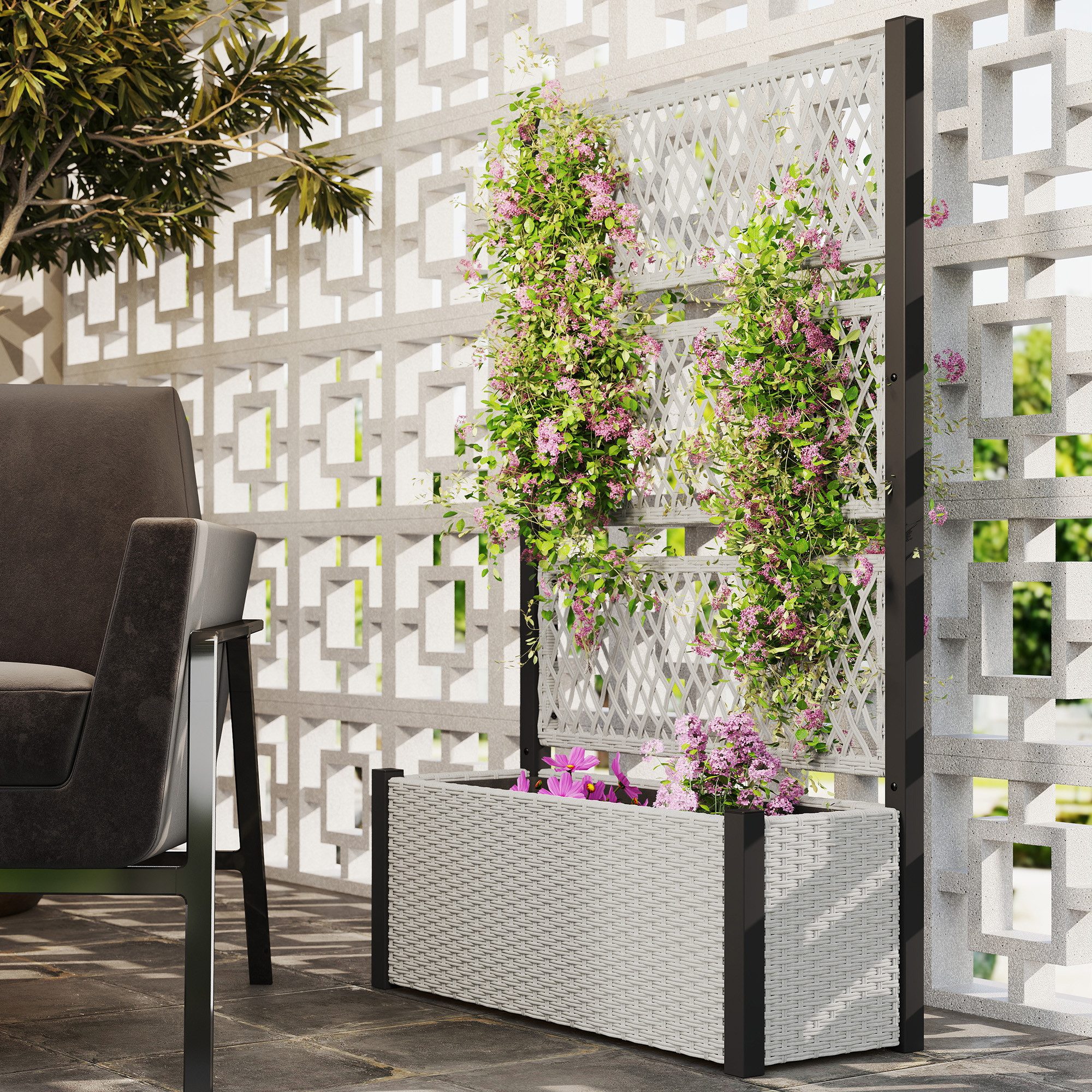 Outsunny Hochbeet mit Rankgitter, in Rattan-Optik (Blumenkasten, 2 St., Pfl günstig online kaufen