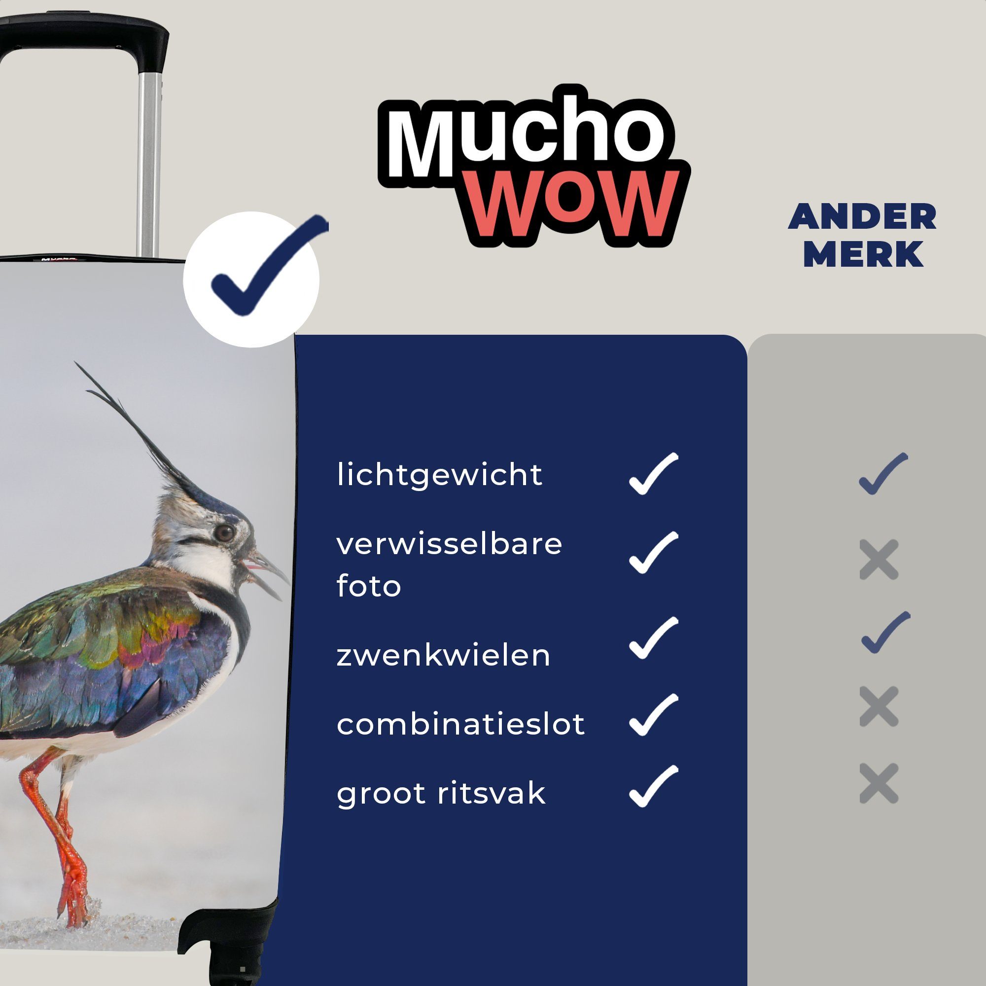 Tiere MuchoWow Handgepäckkoffer Handgepäck - Sand Vogel - - Reisekoffer mit rollen, Rollen, 4 Reisetasche für Trolley, Ferien, Kiebitz,