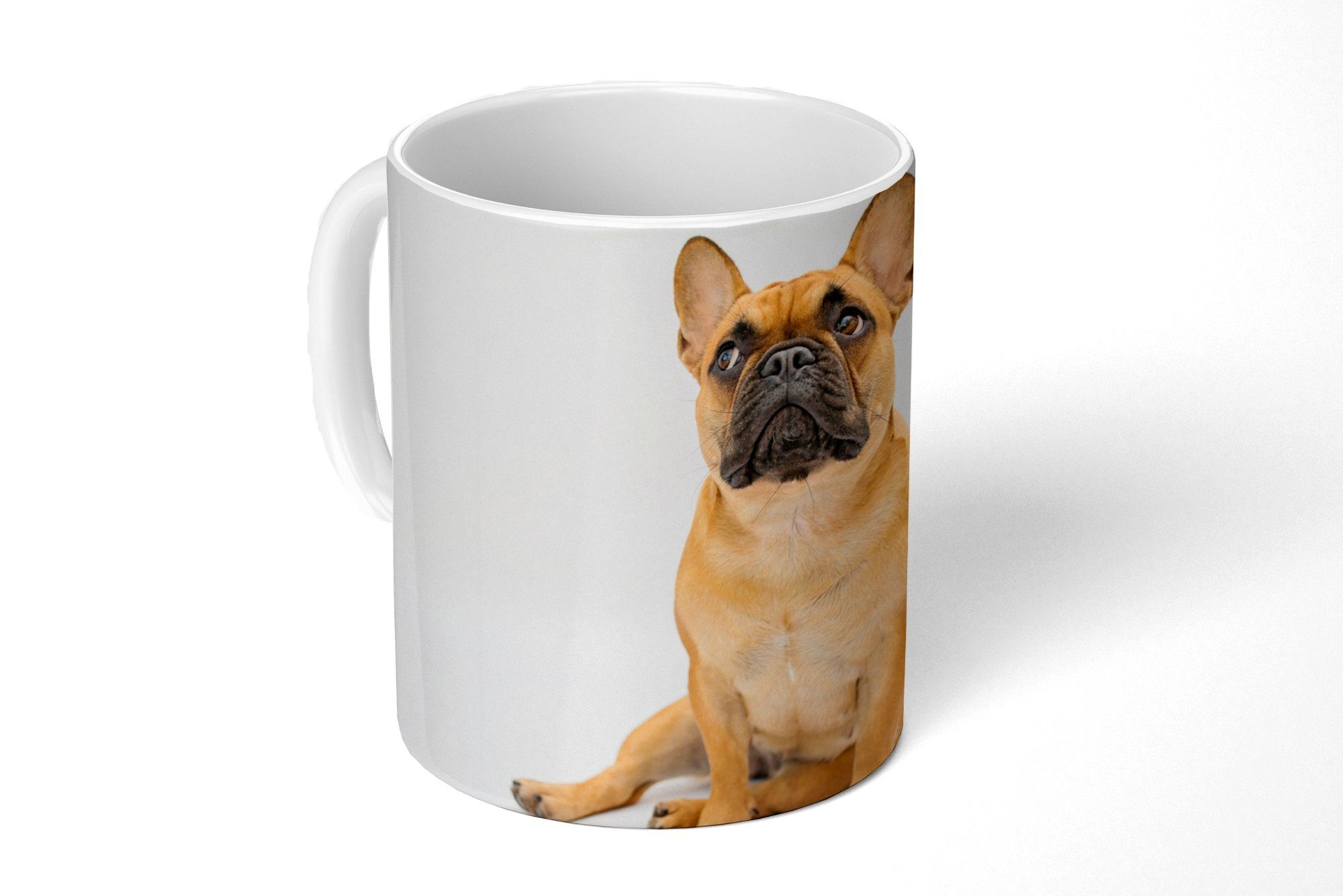 MuchoWow Tasse Französische Bulldogge - Weiß - Braun, Keramik, Kaffeetassen, Teetasse, Becher, Teetasse, Geschenk