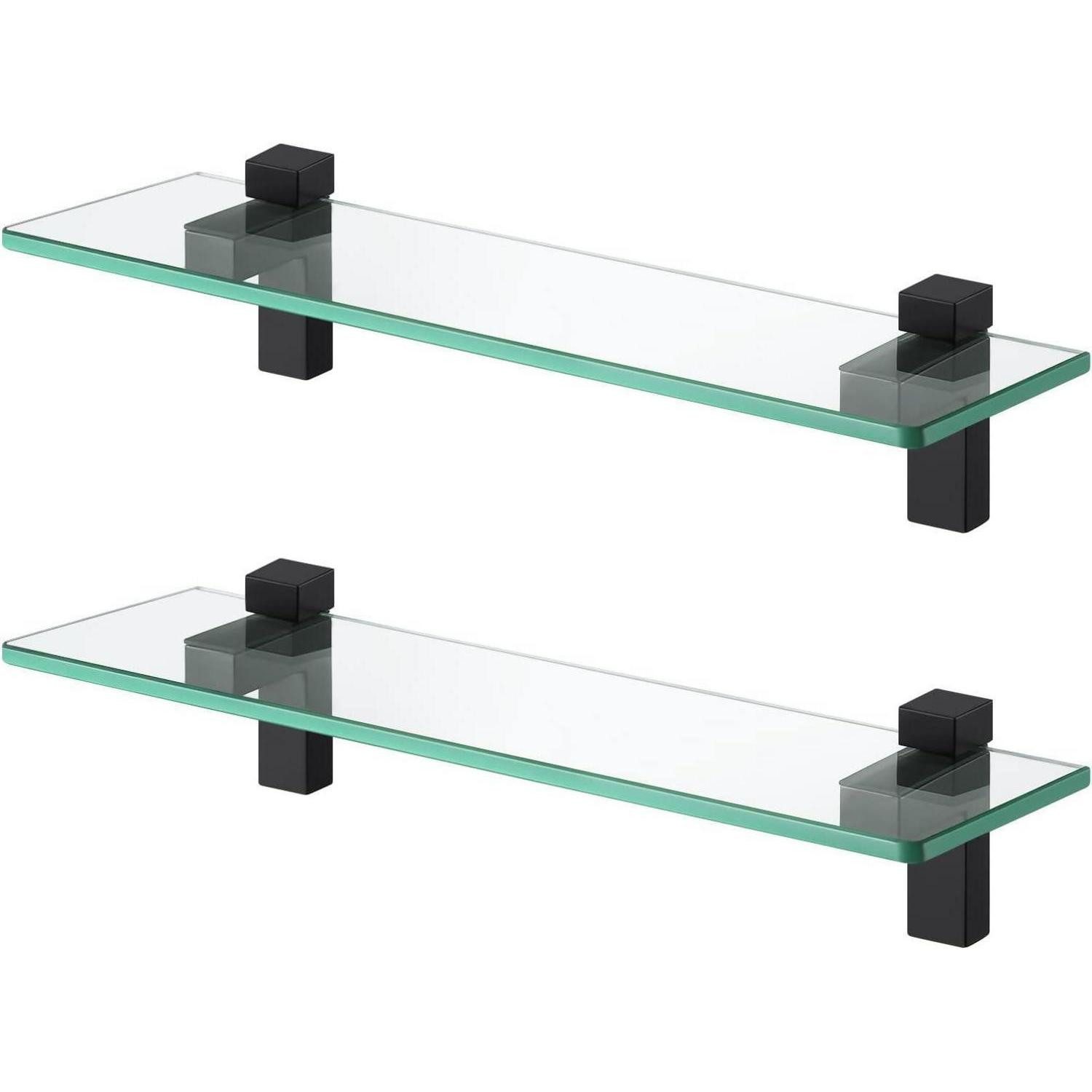 LuxusKollektion Duschregal Duschablage Glasregal 8mm Wandmontage Regalhalter 40 CM Matt Schwarz