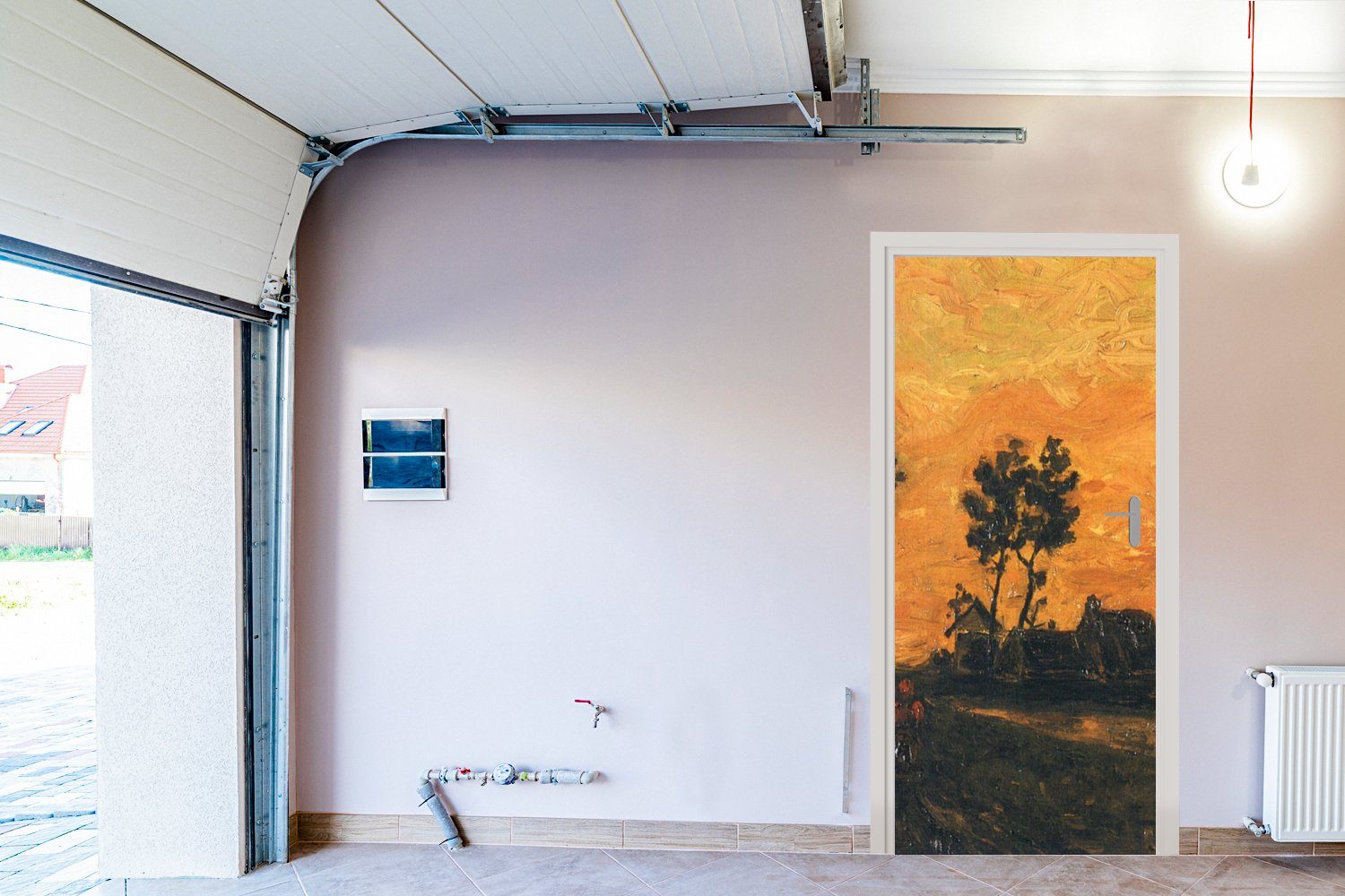 Sonnenuntergang Türtapete Fototapete Landschaft Türaufkleber, Gogh, cm bedruckt, St), für van Tür, 75x205 bei Matt, - MuchoWow (1 Vincent